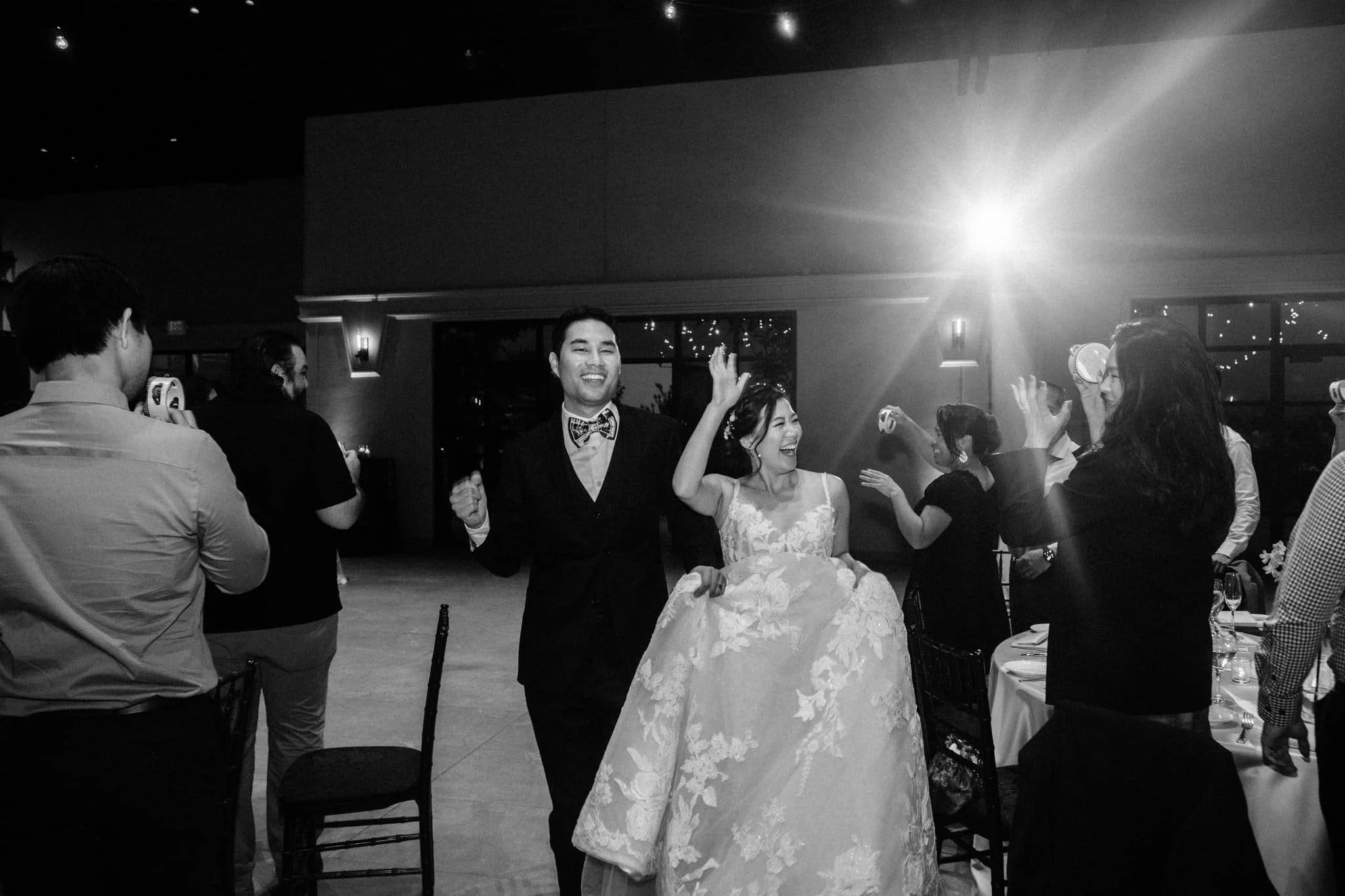bride and groom entering reception space palm event center pleasanton wedding