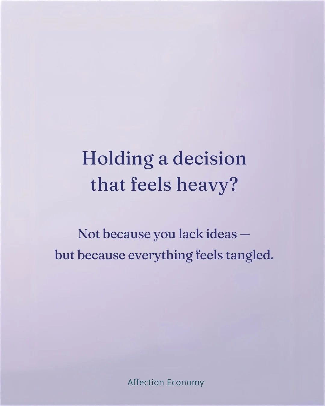 Holding a decision that feels heavy is exhausting &mdash; especially when it&rsquo;s not about lacking ideas, but about everything feeling intertwined.

I&rsquo;ve opened a small number of Affection Economy Decision Labs for people who need clarity, 