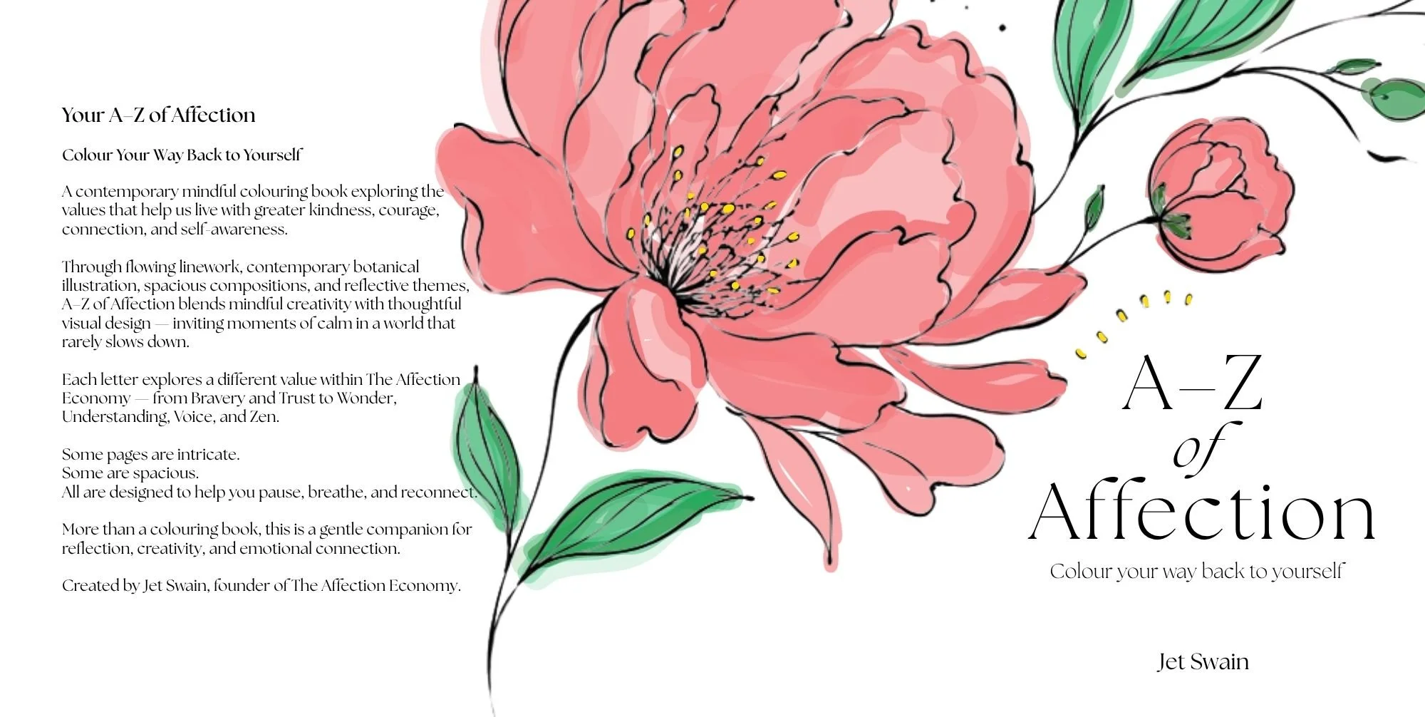 Contemporary mindful colouring book spread for adults