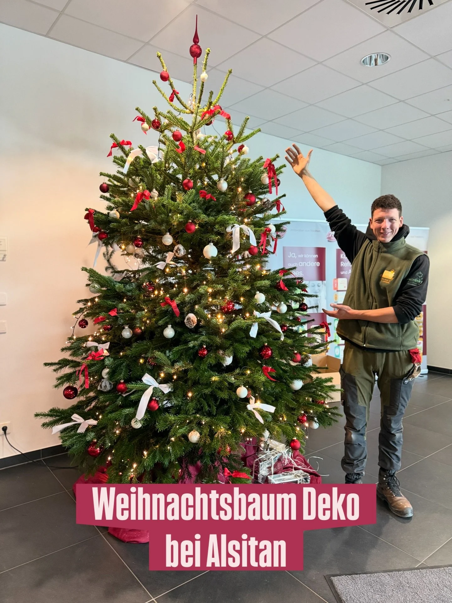 ✨ Weihnachtszauber bei Alsitan in Greifenberg! ✨

Heute hatten wir von der G&auml;rtnerei Dumbsky die j&auml;hrliche Freude, einen festlichen Weihnachtsbaum zu schm&uuml;cken.
Dieses Jahr ganz im klassischen Rot-Wei&szlig;-Look. 
Mit vielen liebevoll