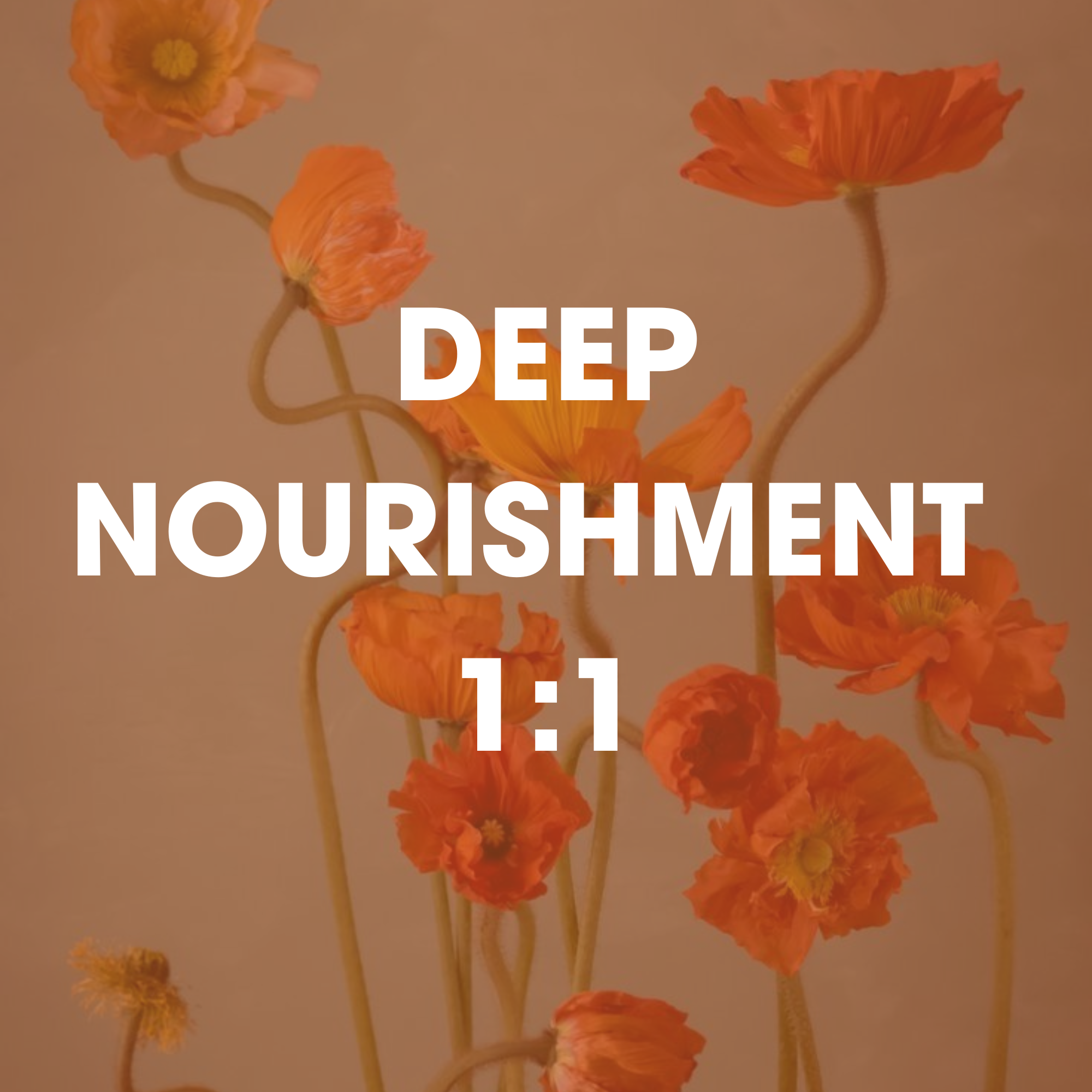 Close-up of orange poppy flowers with delicate petals against a muted background, with white text on top.