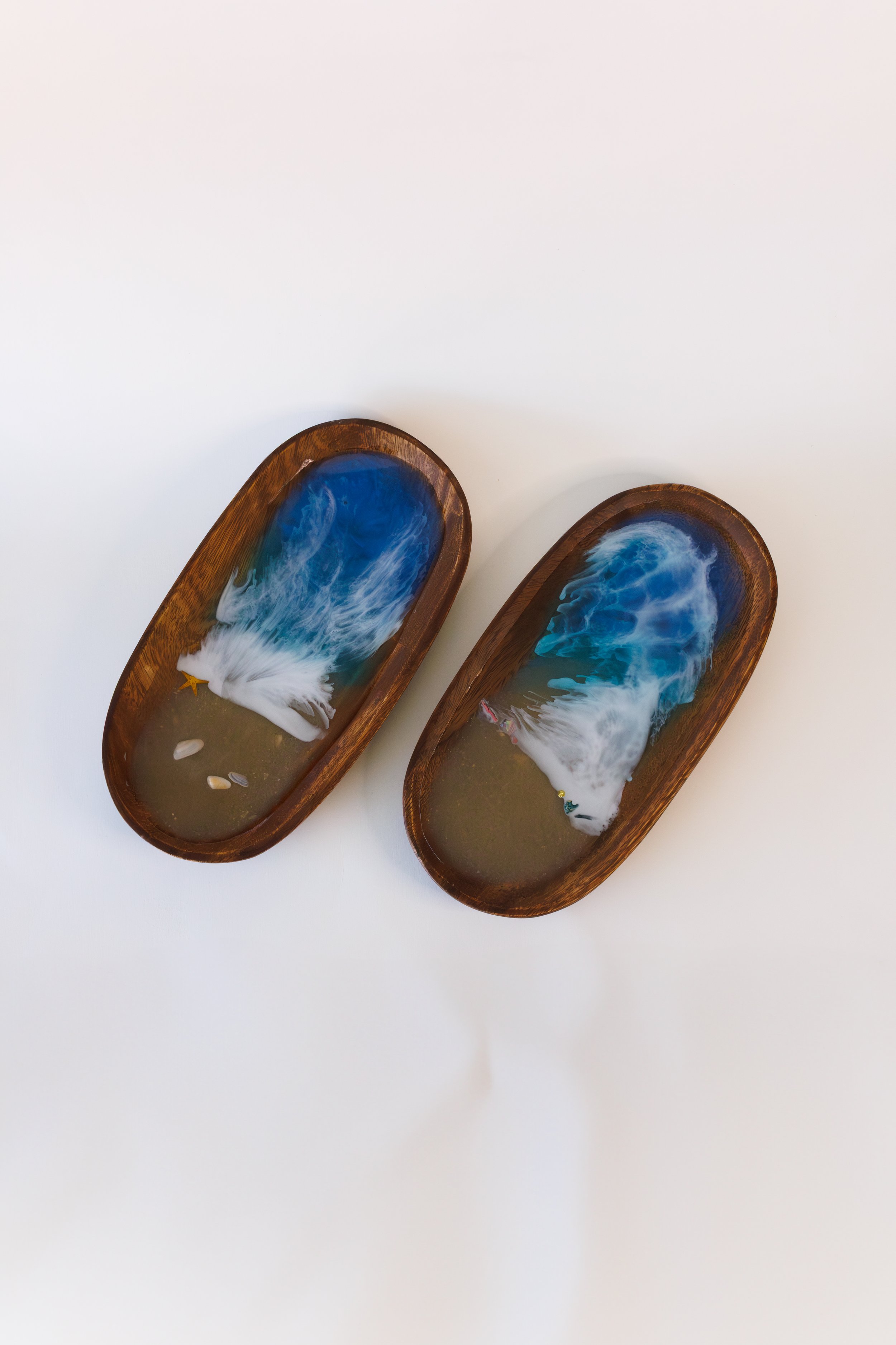 Wood & Resin Ocean Design Tray Set