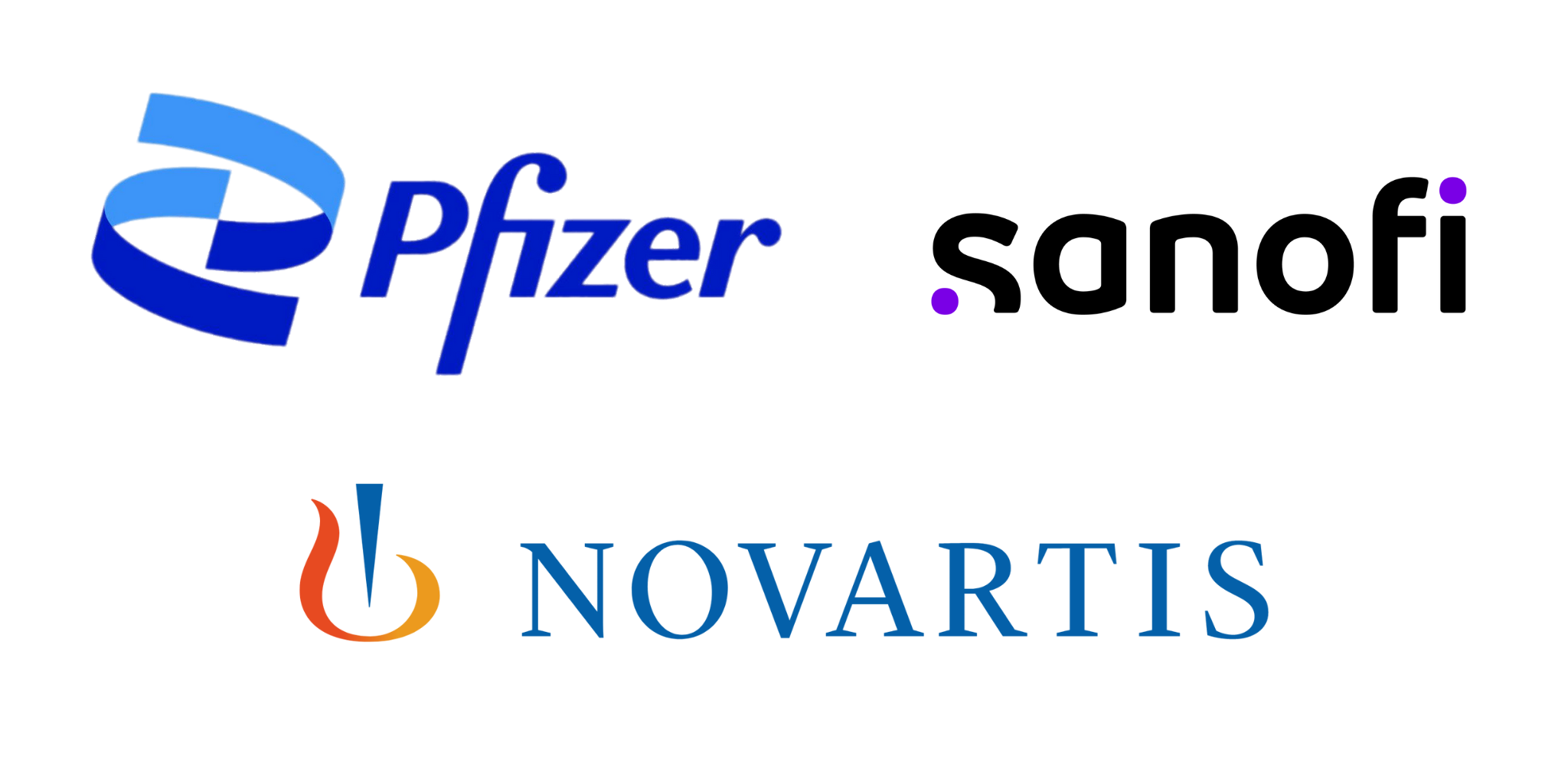 company logos of Pfizer, Sanofi, Novartis