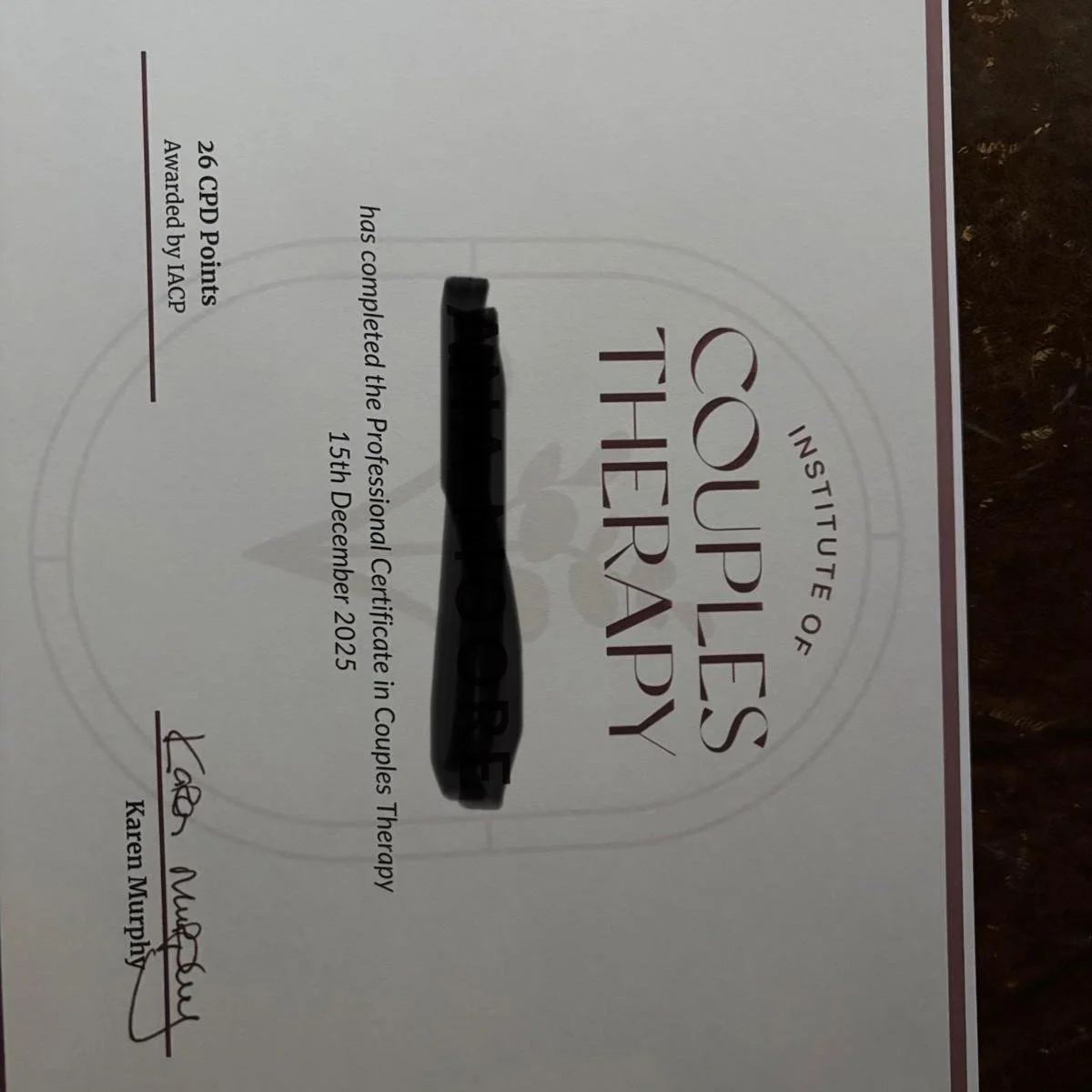 Professional certificate received. Very proud of the latest achievement. #relationshiptherapy #psychotherapistsofinstagram #counsellorsofinstagram #psychotherapy