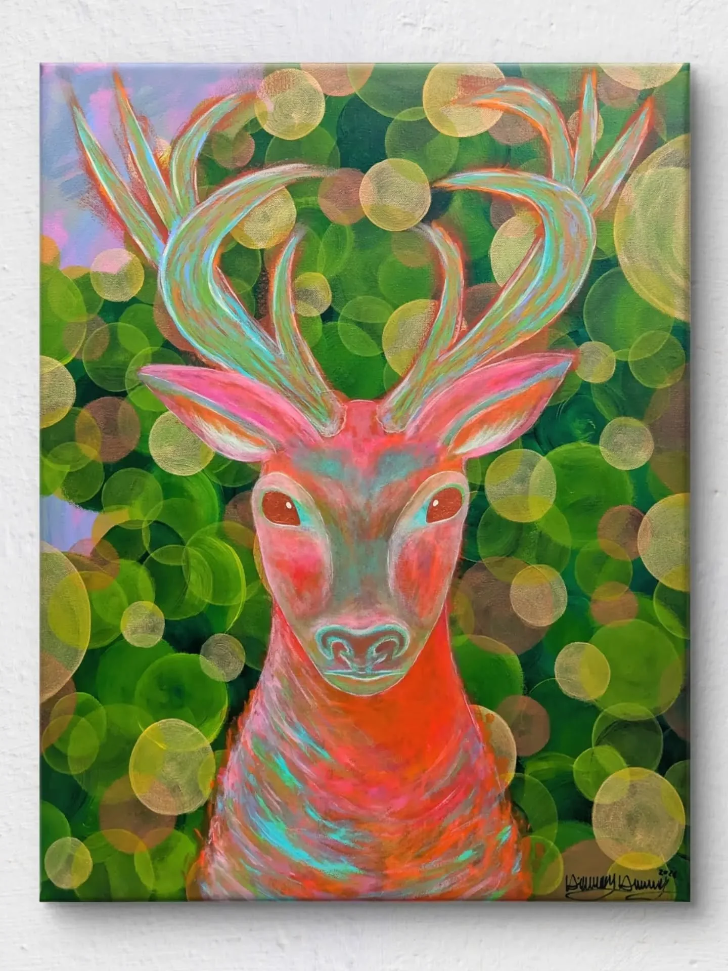 A revision of my piece 'Releasing.' As I was looking at this painting I couldn't help but see a deer hidden within all the bubbles of green and gold. Like it was peeking out of the forest veil.

There was more to be created...

COLOR! Lots of color a