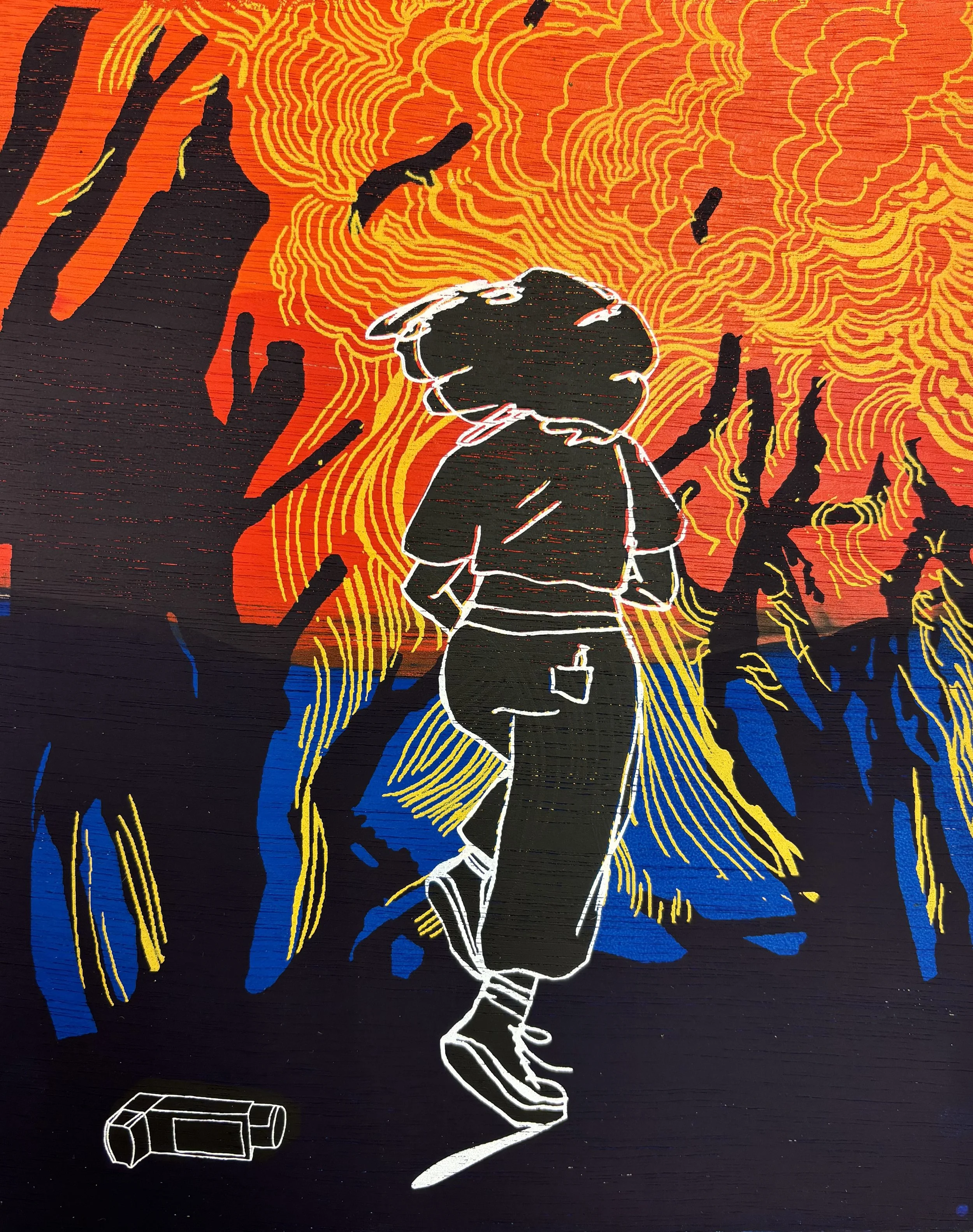 𝘚𝘮𝘰𝘬𝘪𝘯𝘨, screen print on wood panel