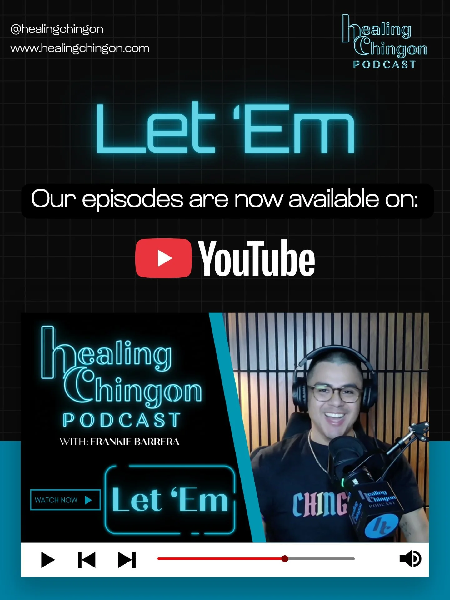 Let &rsquo;Em.
A conversation about release, boundaries, and choosing peace over control.

The newest episode of the Healing Chingon Podcast is now available on YouTube.
Watch, reflect, and remember: not everything is yours to carry. Sometimes the he