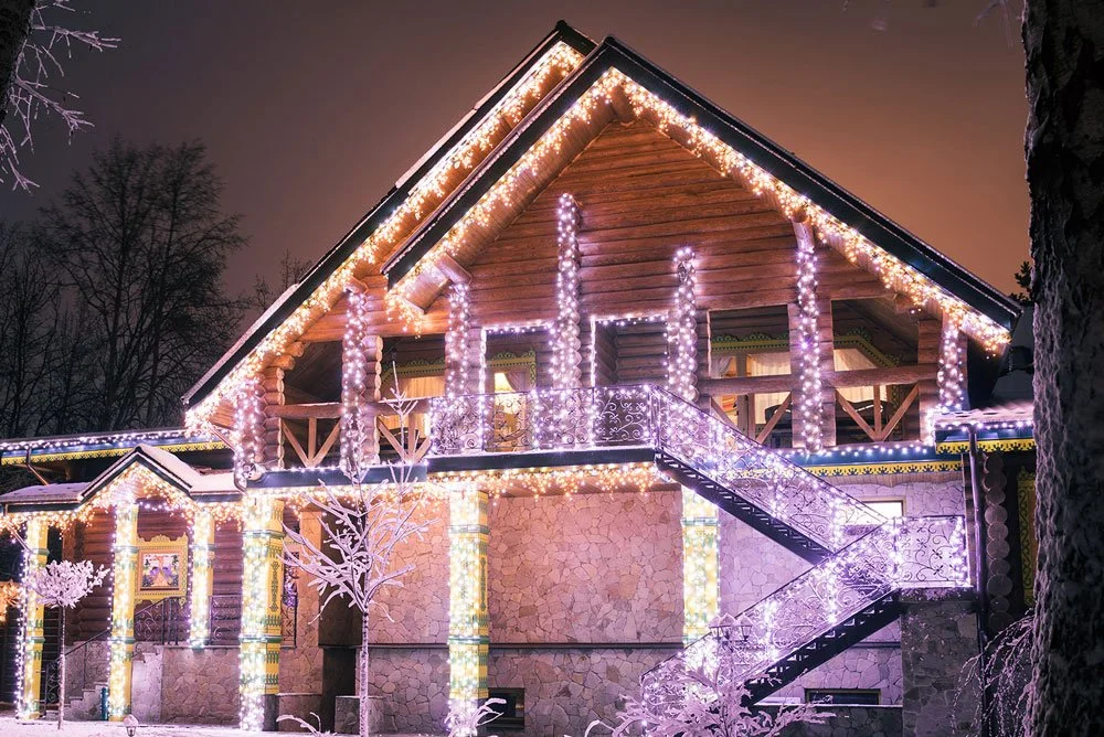 House covered in holiday lights Atlanta Georgia.