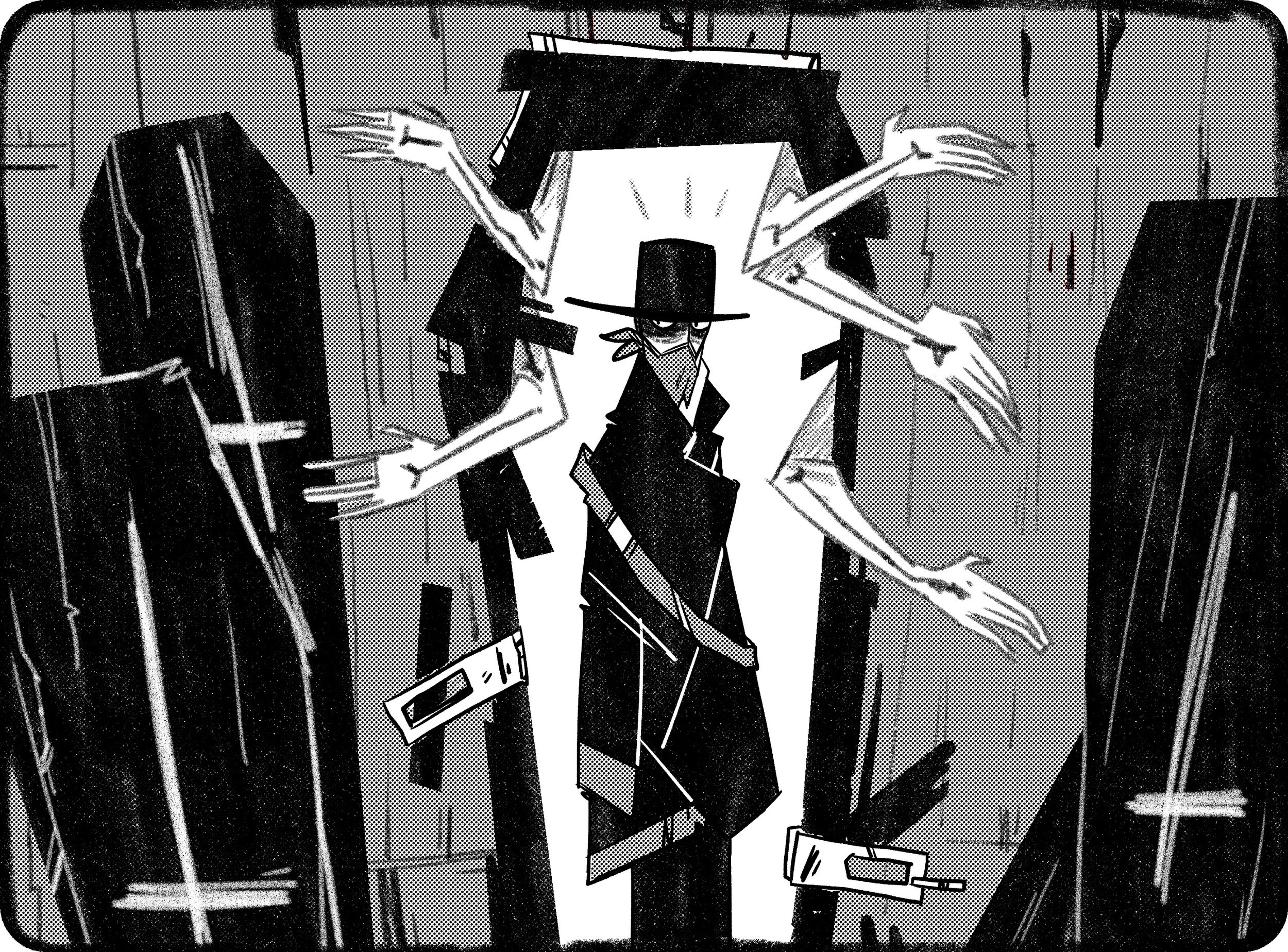 An illustration of a player class in Casket Land, the Undertaker. Art by Marie Enger