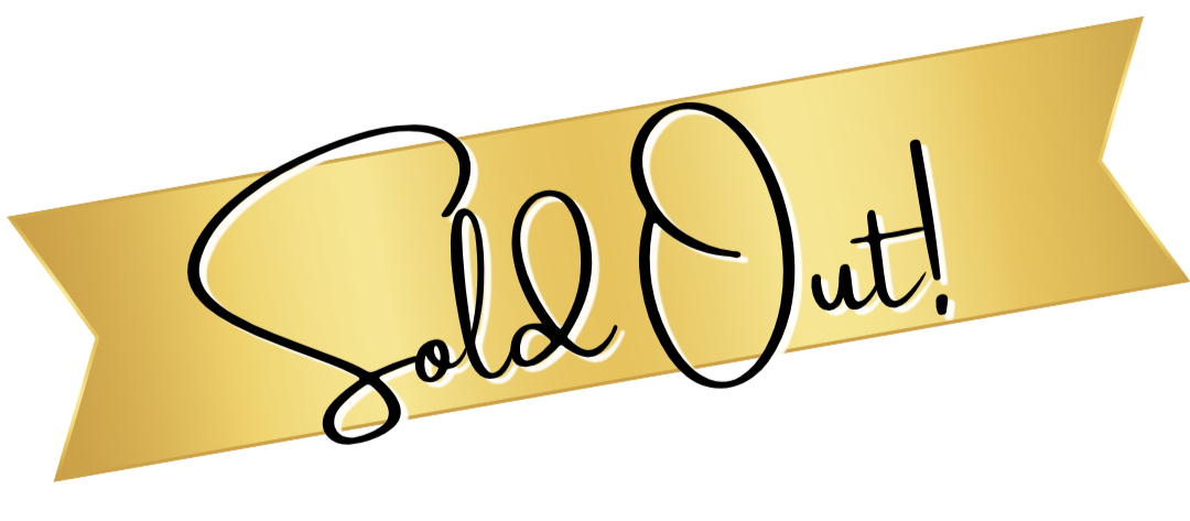 Gold ribbon banner with black handwritten text that says "Sold Out!"