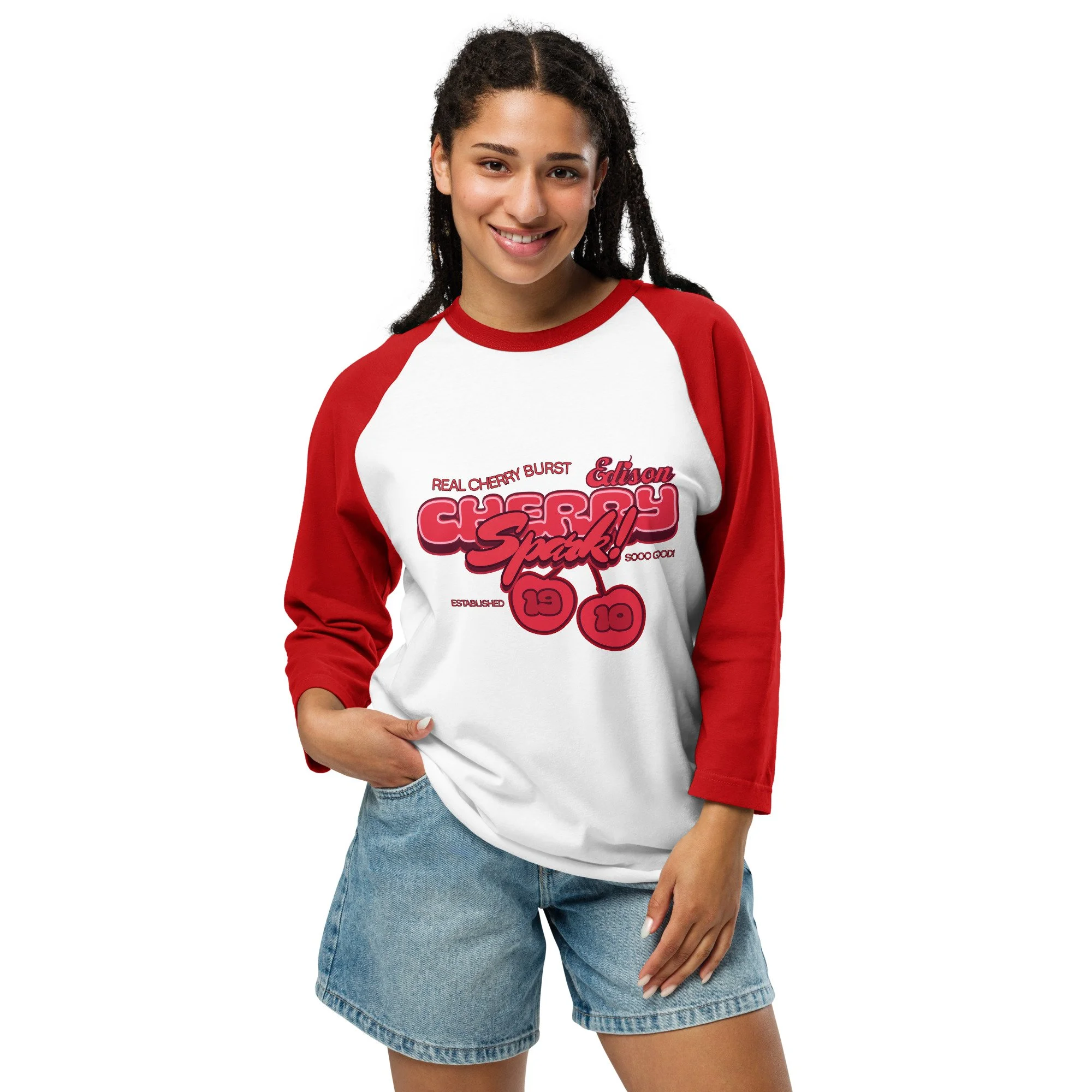 Cherry Spark Edison Soda Co. 3/4 sleeve raglan shirt