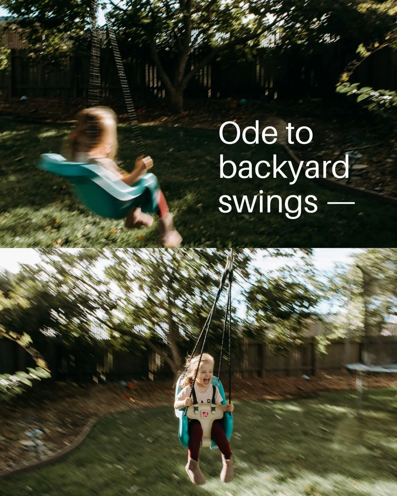 More swings, less screens. Archive photos from a personal project titled: &ldquo;Go Outside&rdquo; 🐞

Want to make pictures in your own backyard? I&rsquo;m your girl! 💞

#touchgrass #sacramentophotographer #norcalphotographer #theartofmotherhood #f