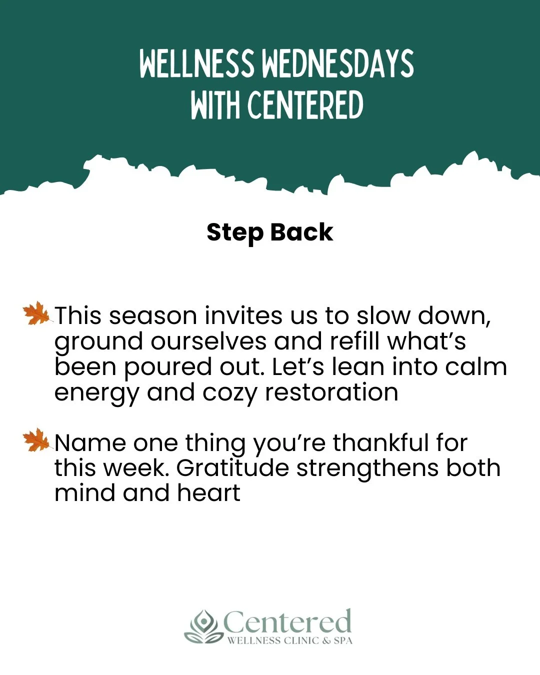 Wellness Wednesday!

#Centered #CenteredWellness #grounded #slowdown #calm #restore #relaxyoself