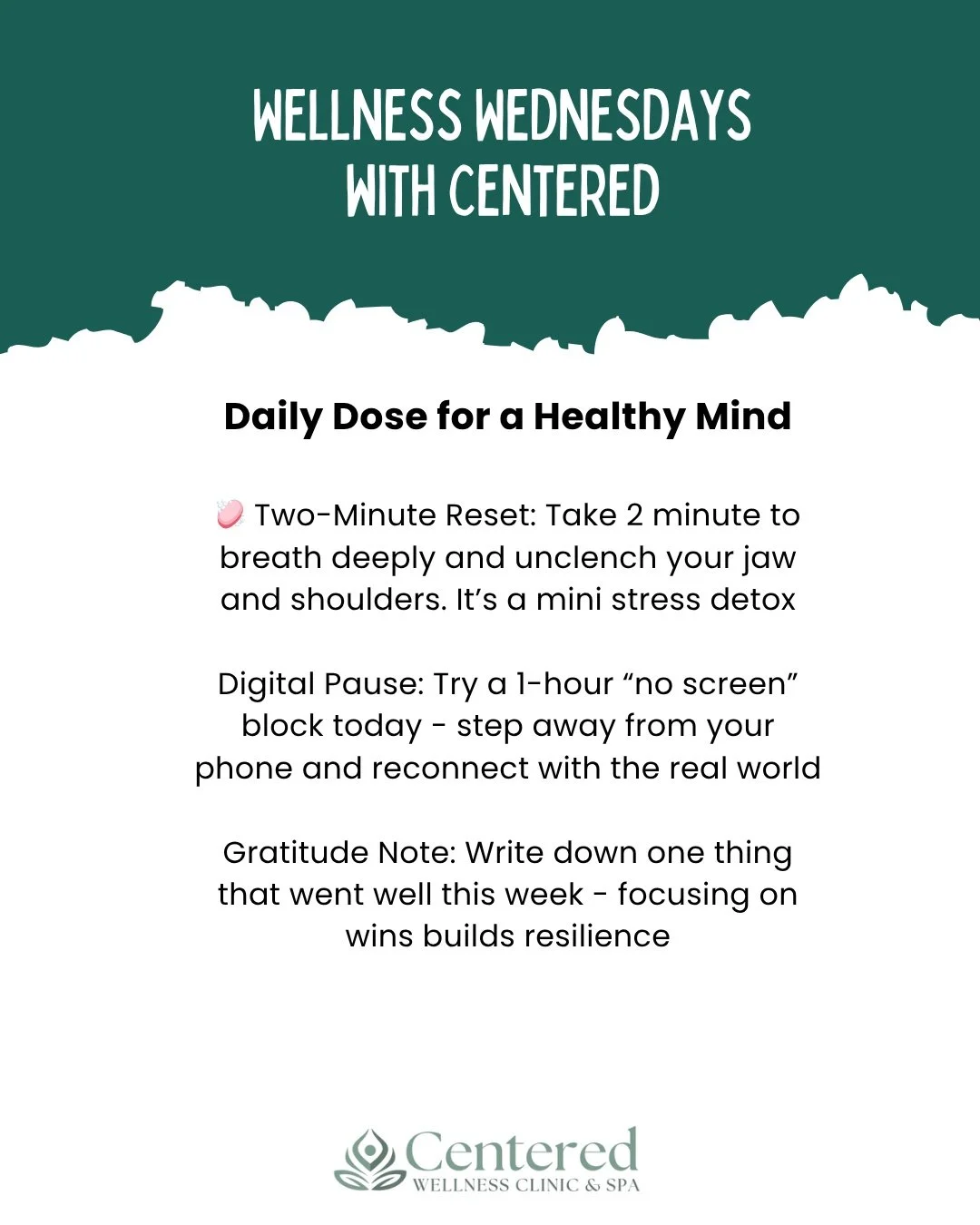 Wellness Wednesday!

#Centered #CenteredWellness #health #healthymind #screentime #reset #onyourmarkresetgo #focus #relaxyoself