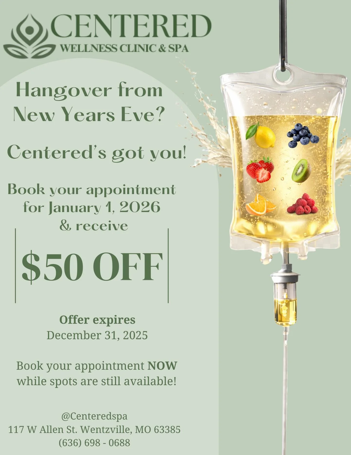 Sometimes we go a little harder than expected on New Year&rsquo;s Eve&hellip; 🥂😅
Be prepared this year and ring in the New Year feeling clear, hydrated, and revived! 💫

Come relax with us &mdash; we&rsquo;ve got cozy blankets, juice, and snacks wh