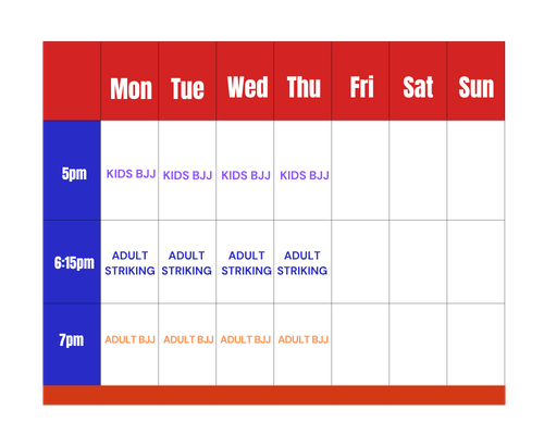 Weekly MMA & BJJ Schedule
