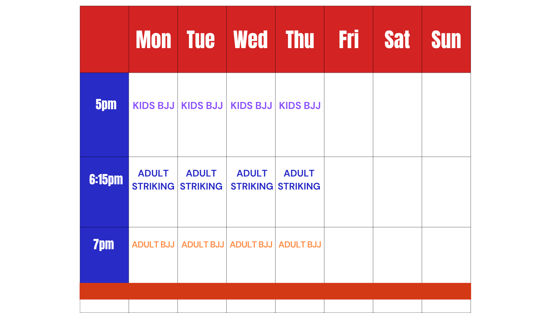 Weekly MMA & BJJ Schedule