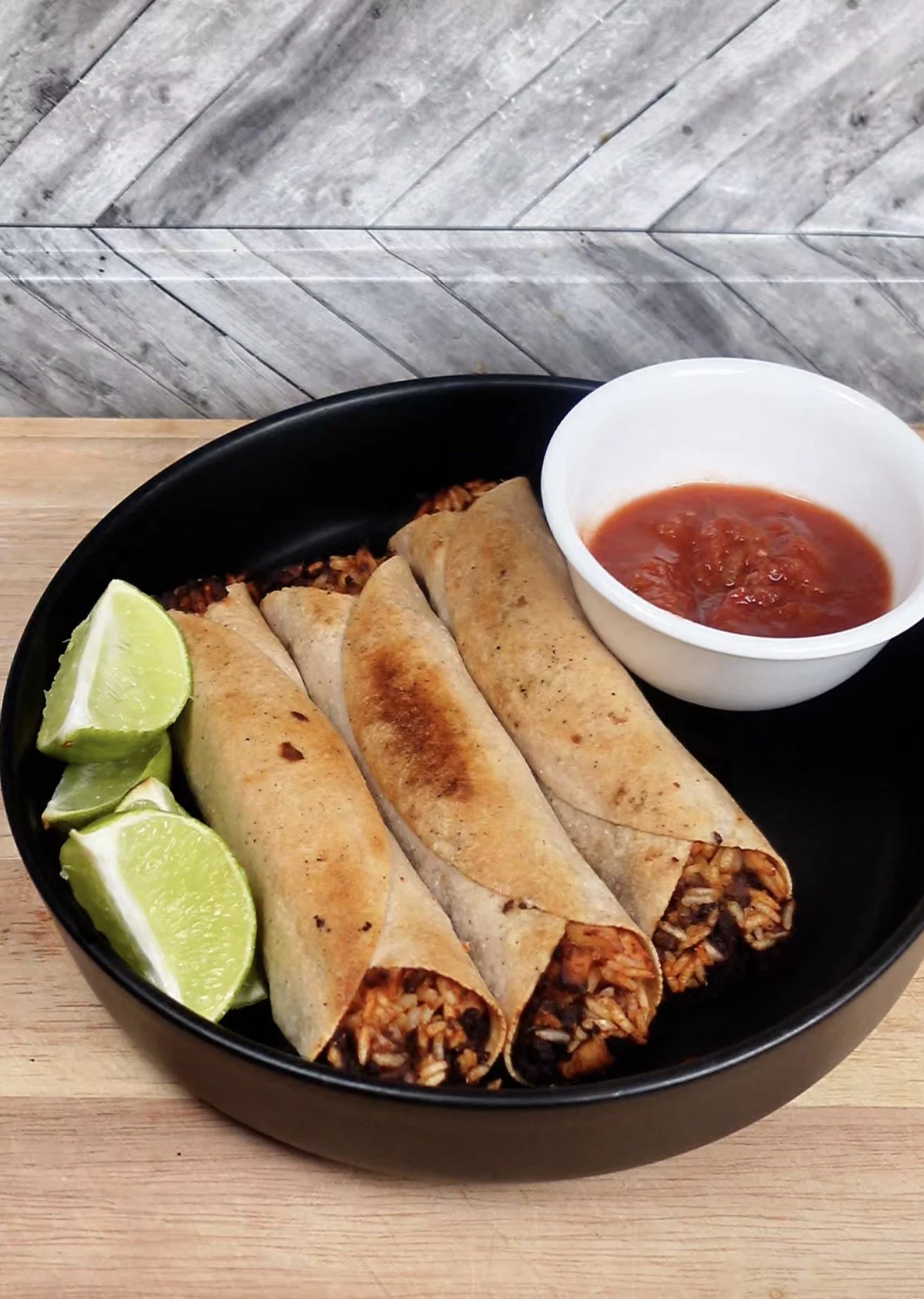 Spicy Chicken Taquitos with Rice + Black Beans
