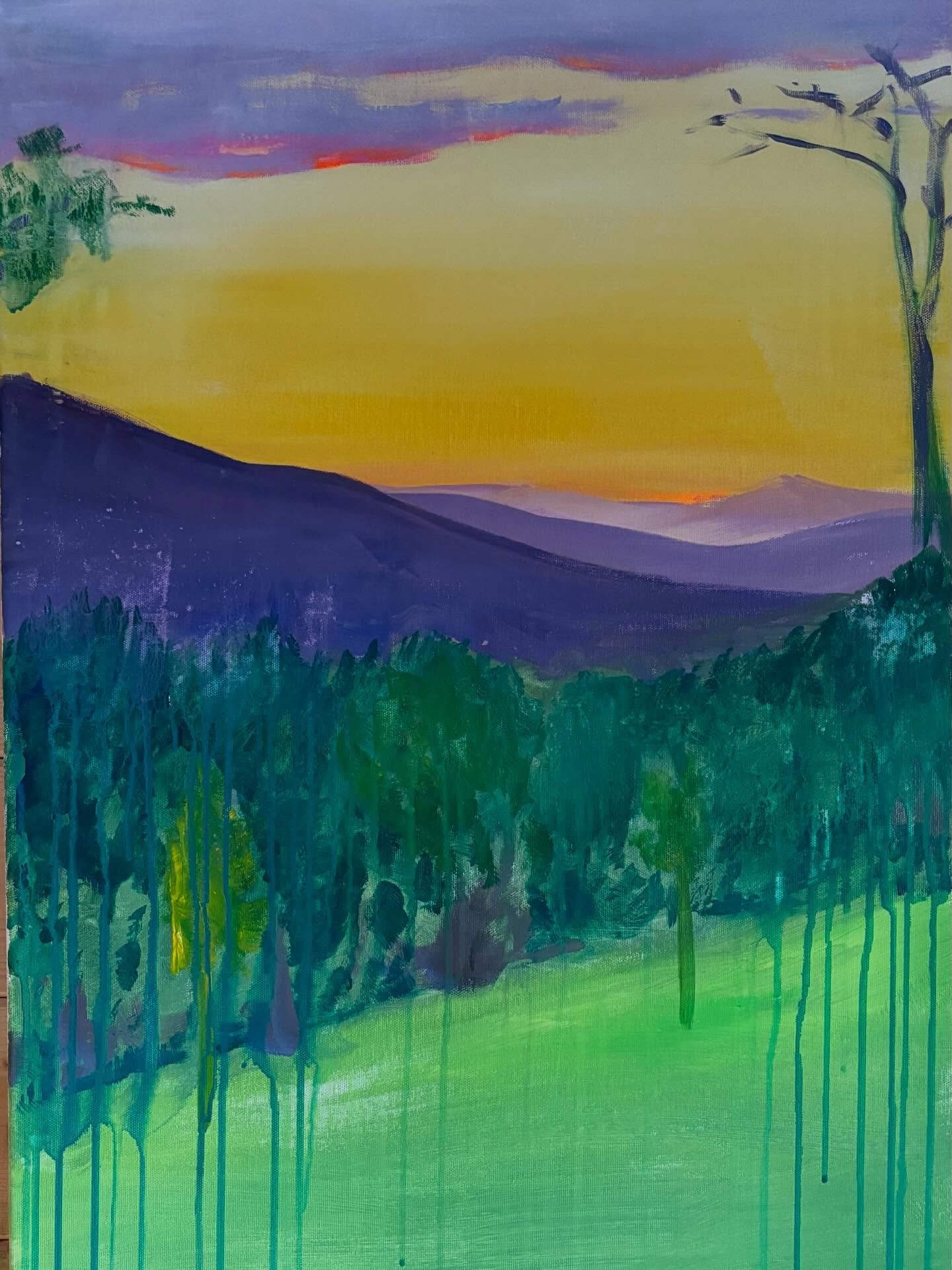 Day 34 of the #dothe100dayproject2026 

Experimenting after my first session stretching canvas! Still a work in progress&hellip;.

#wicklowcountryside 
#acrylicpainting 
#irishartists