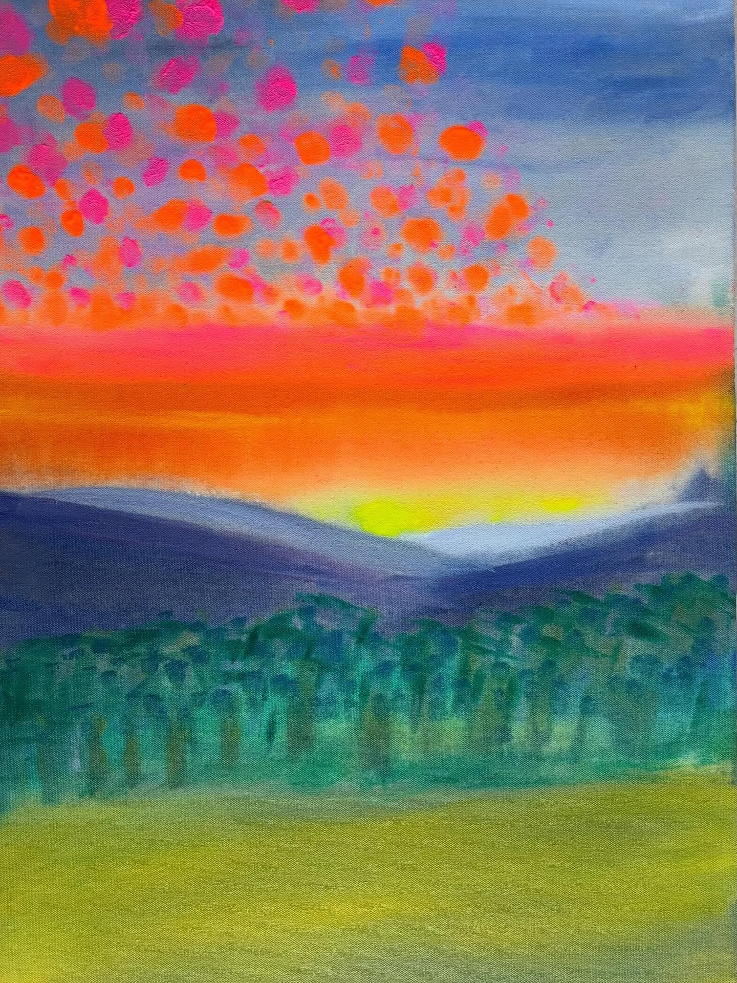 Day 35 of the #dothe100dayproject2026 

Experimenting with painting on wet canvas. Sunset here can be this dramatic&hellip;

#paintingonwetcanvas
#abstractsunset
#acrylicabstract