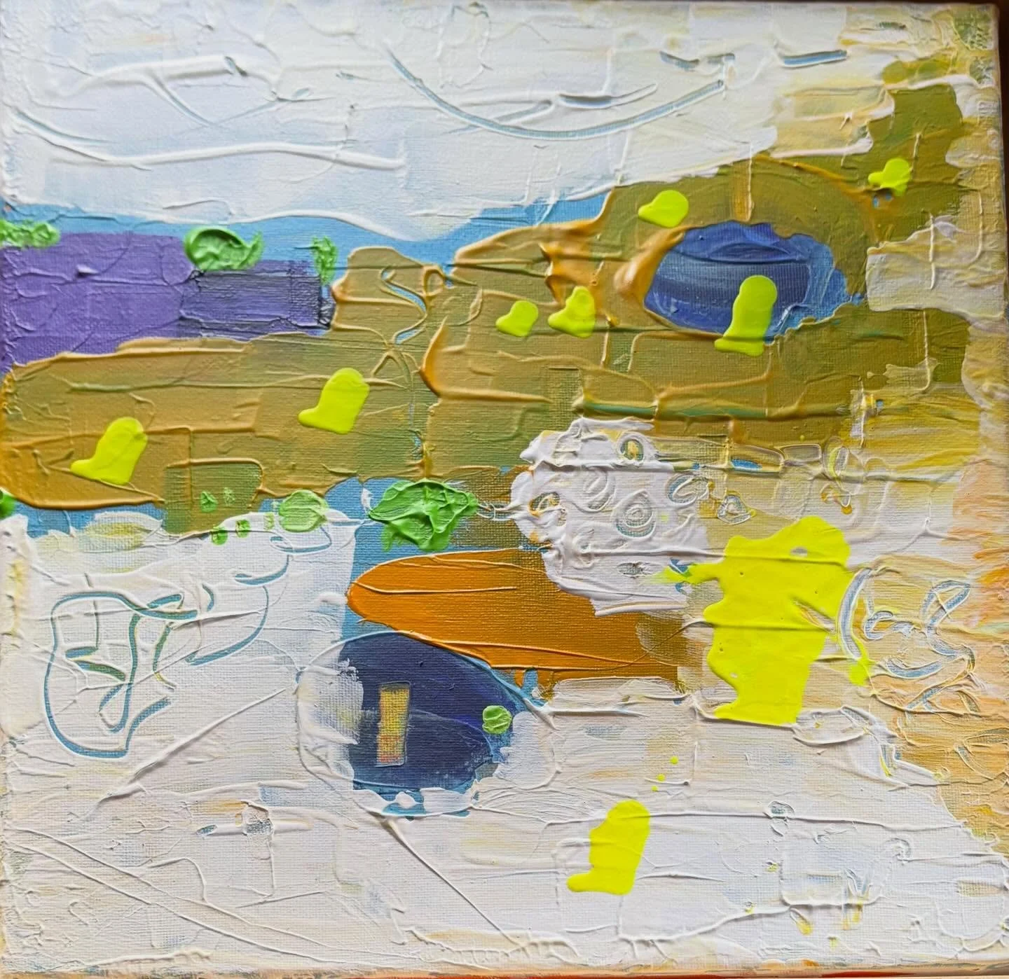 Day 37 of the #dothe100dayproject 

Now for something completely different&hellip; this little canvas has come from a play session. It suggests sheep on the hill to me, not really sure why 🧐

#abstractart 
#cvpalumni 
#acryliconcanvaspainting