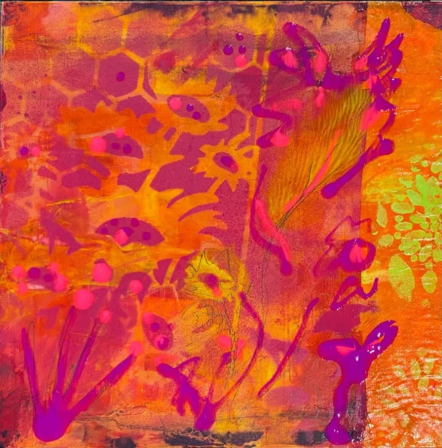 Day 48 of the #dothe100dayproject2026 

Feeling sunny on a cold rainy day. Moving collage from paper onto a small wood panel. 

@catrains.artist 
#paintingfeelings 
#abstractsummer
#irishartists