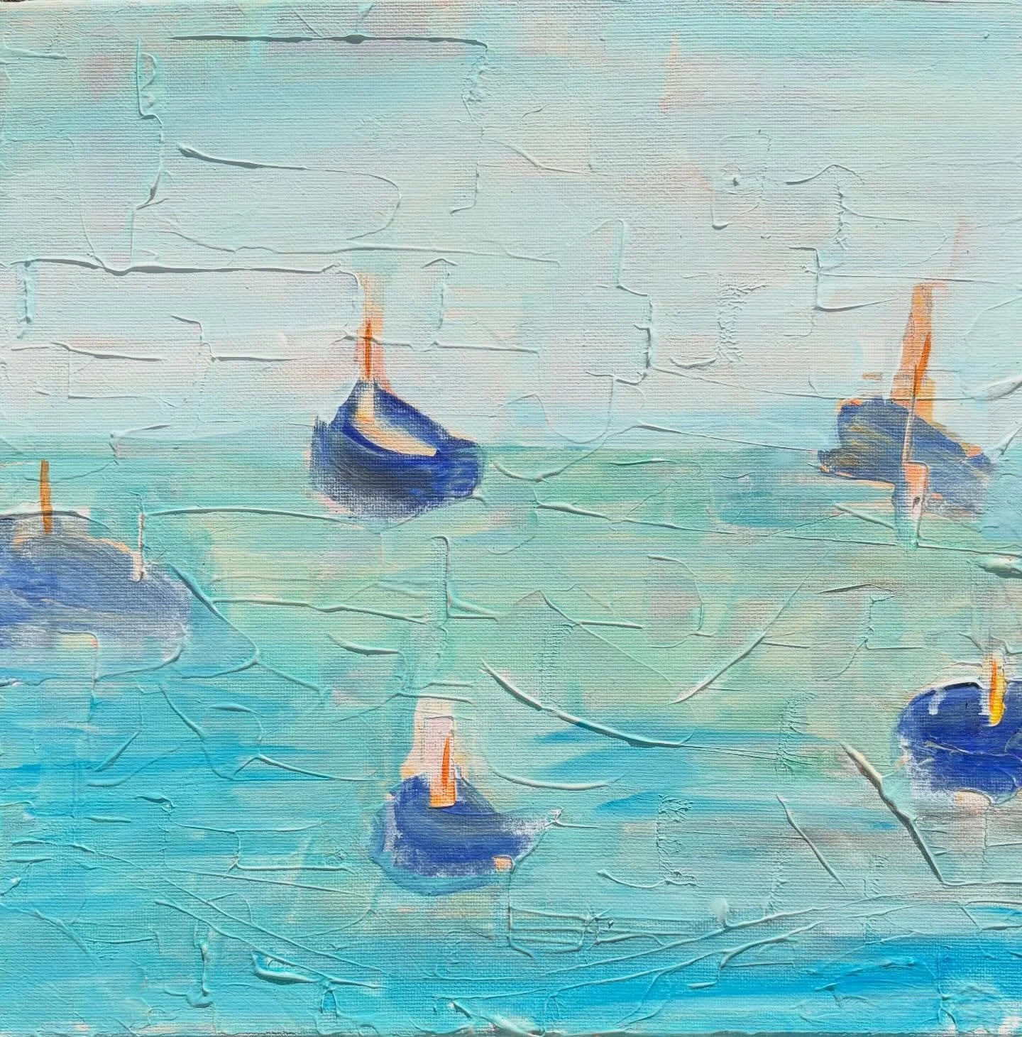 Day 51 of the #dothe100dayproject2026 

Not sure where this one came from - it just appeared and reminded me of boats in West Cork - so here it is!

#abstractartwork 
#bobbingboats 
#irishartist