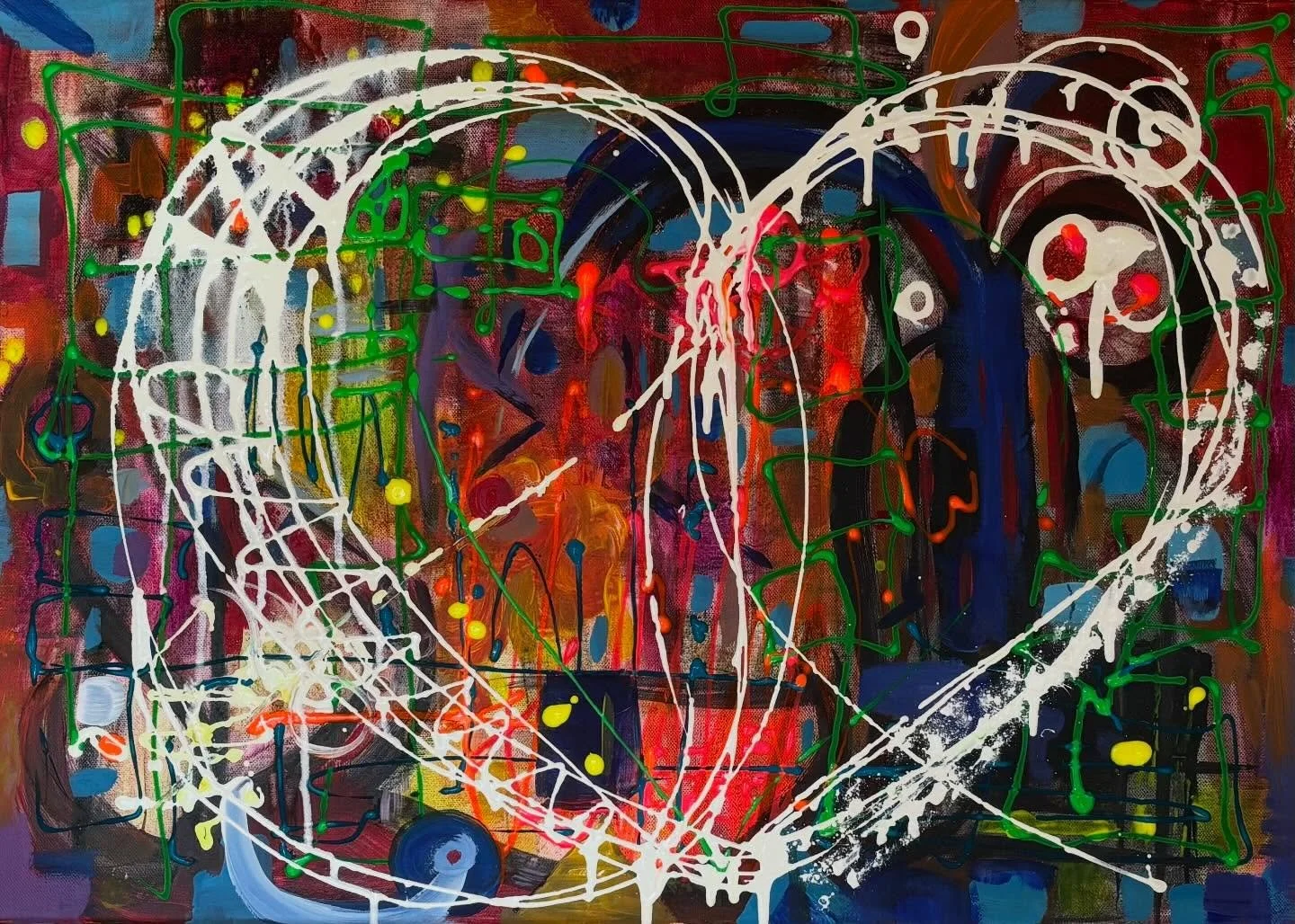 Day 59 of the #dothe100dayproject 

Sometimes just having fun can give interesting results&hellip;. I&rsquo;m going to leave it for a while to settle and then see&hellip; 🧐

#havingfunwithpaint 
#abstractartwork 
#sunnydays