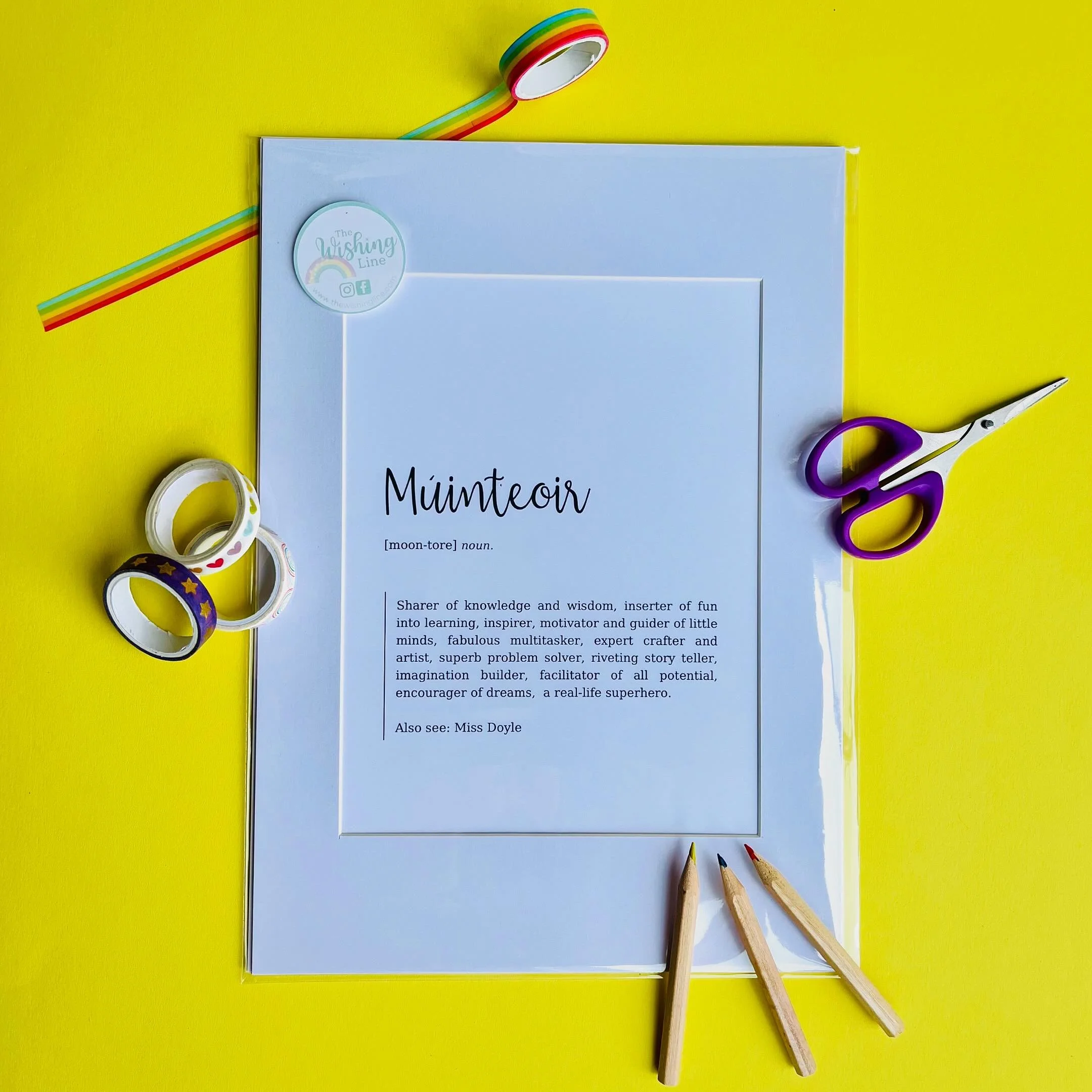 π£ Last chance to order your Múinteoir or Teacher prints - personalise by adding teacher’s name.
π π βοΈ 
Presented in a cellophane sleeve with white mount and backing card. 
#TheWishingLine #TeacherGift #SchoolGift #SupportLocal #Bu
