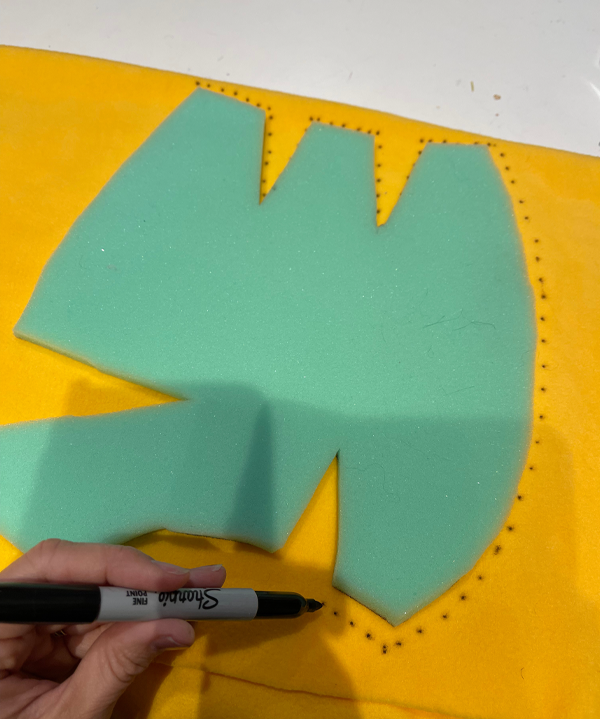 Using foam head piece to transfer the pattern to fabric