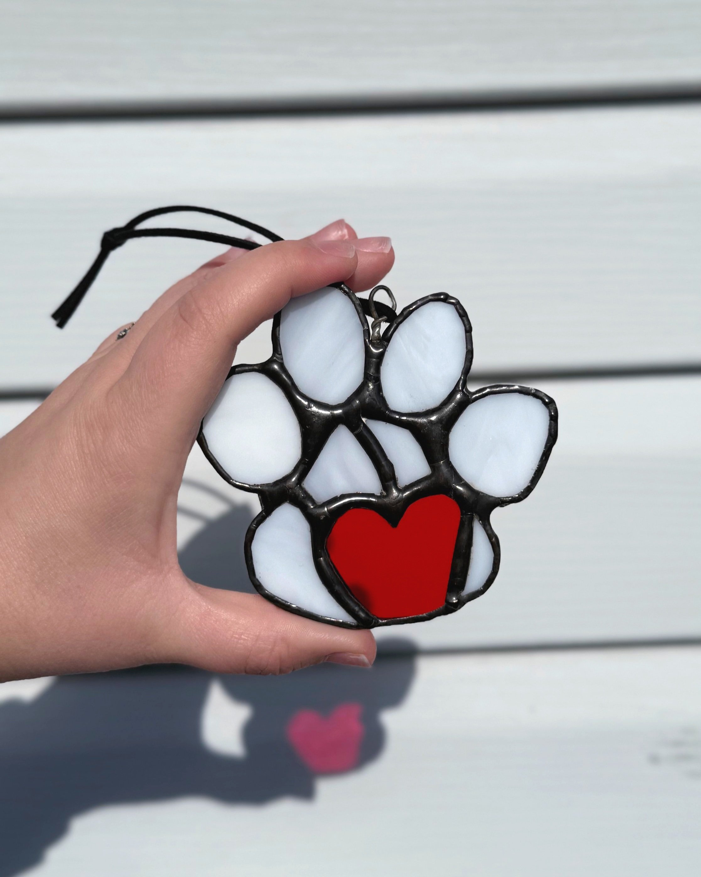 custom heart paw print in stained glass by shaff glass