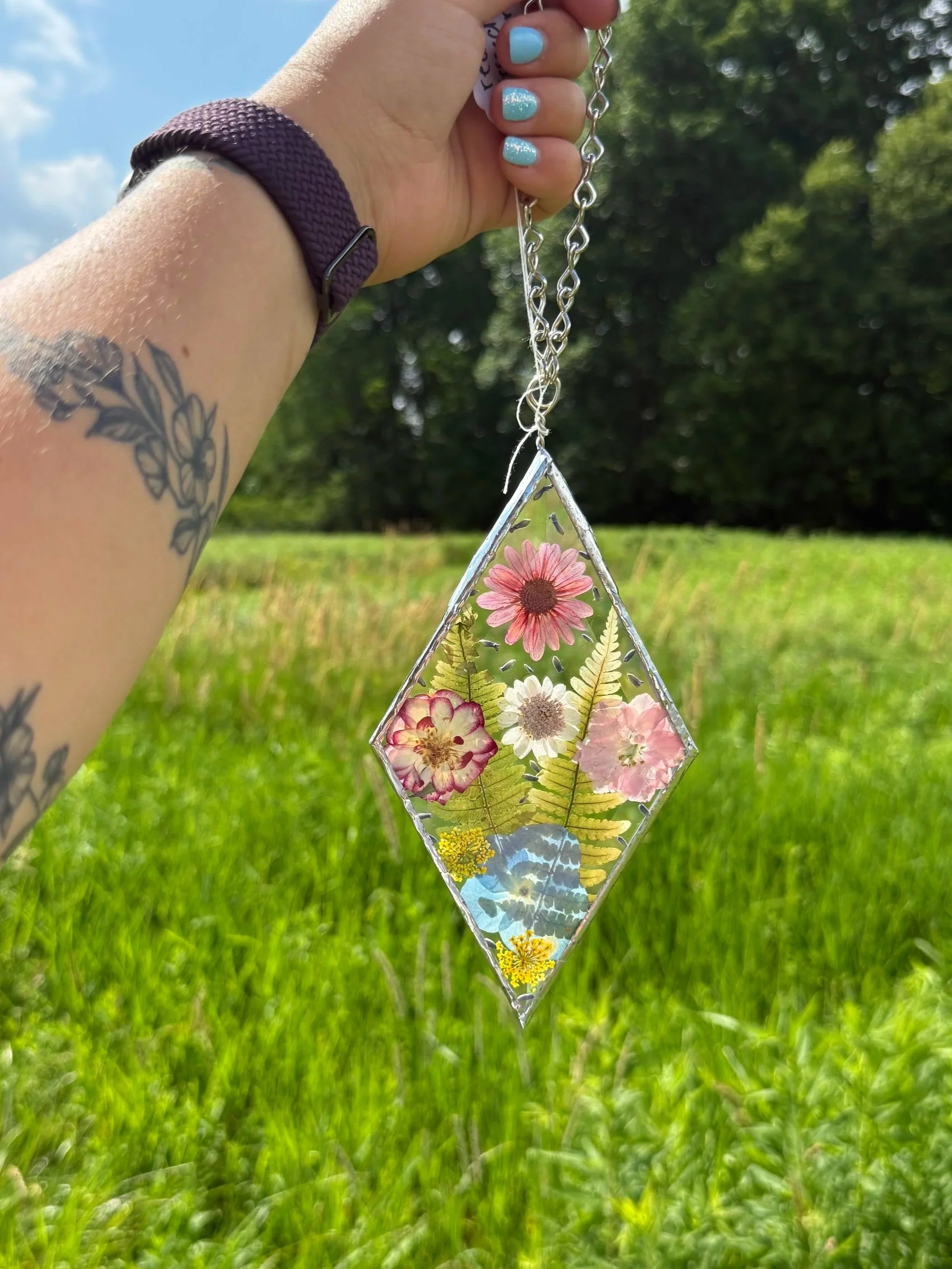 REAL Pressed Flowers in Stained Glass Suncatcher