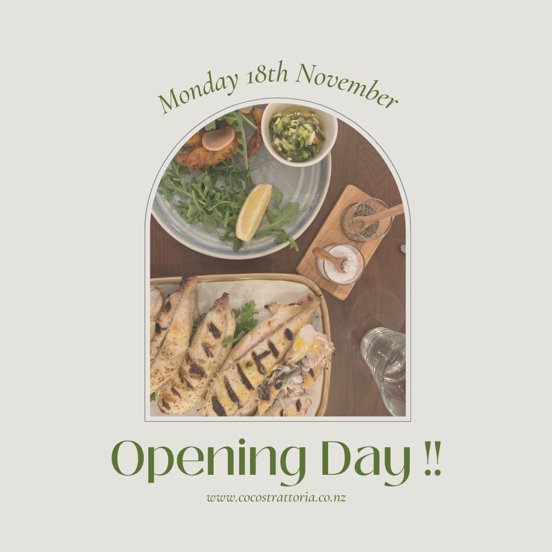 Grand Opening - Monday, November 18th!

We are excited to announce the grand opening of Coco's Trattoria! Join us on Monday, November 18th, from 11:30 AM to 10:00 PM as we open our doors for the first time. 🎉

We're now accepting bookings, so be sur