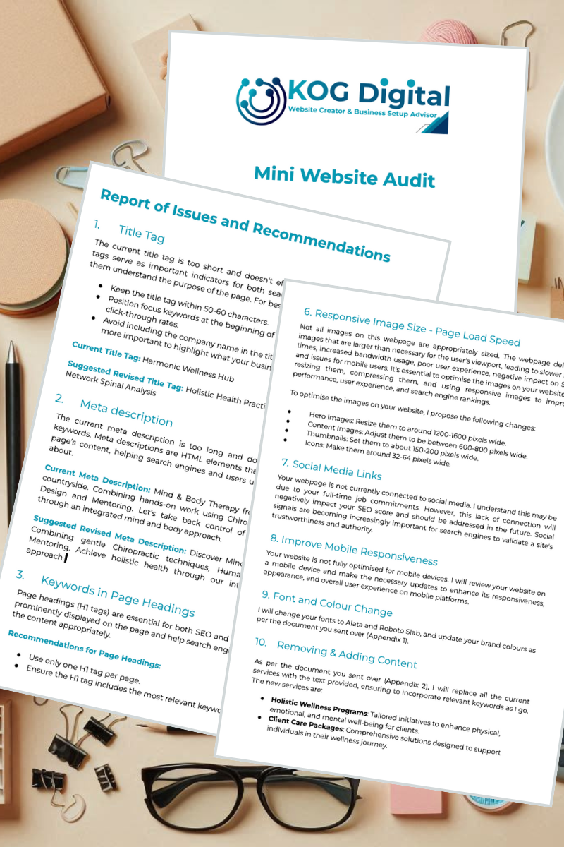 Example of a KOG Digital Website Audit documentation