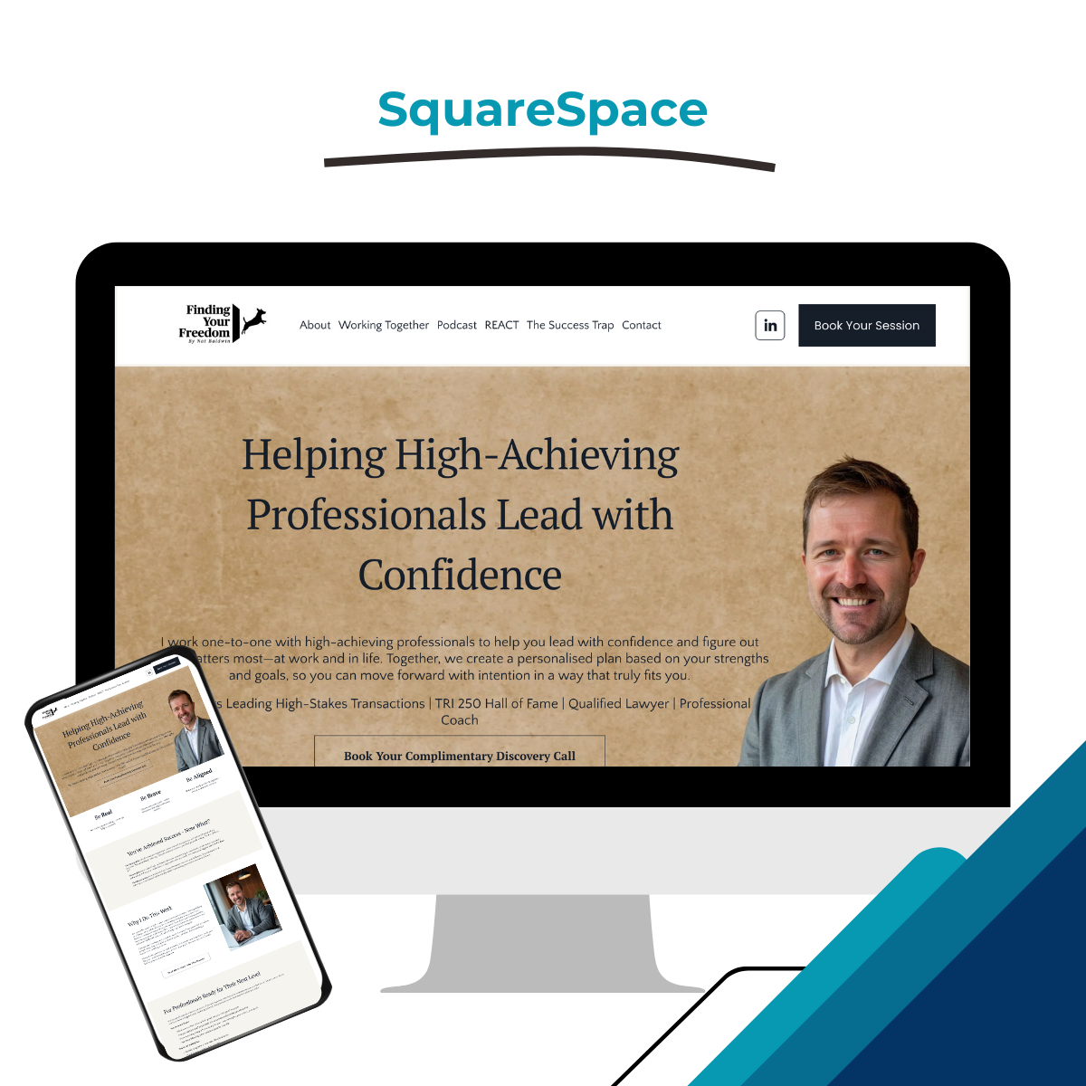 Finding Your Freedom Squarespace website on a screen and mobile