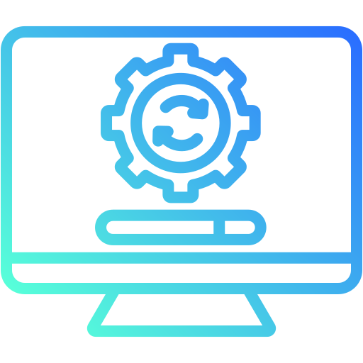 Computer screen with software update icon and progress bar