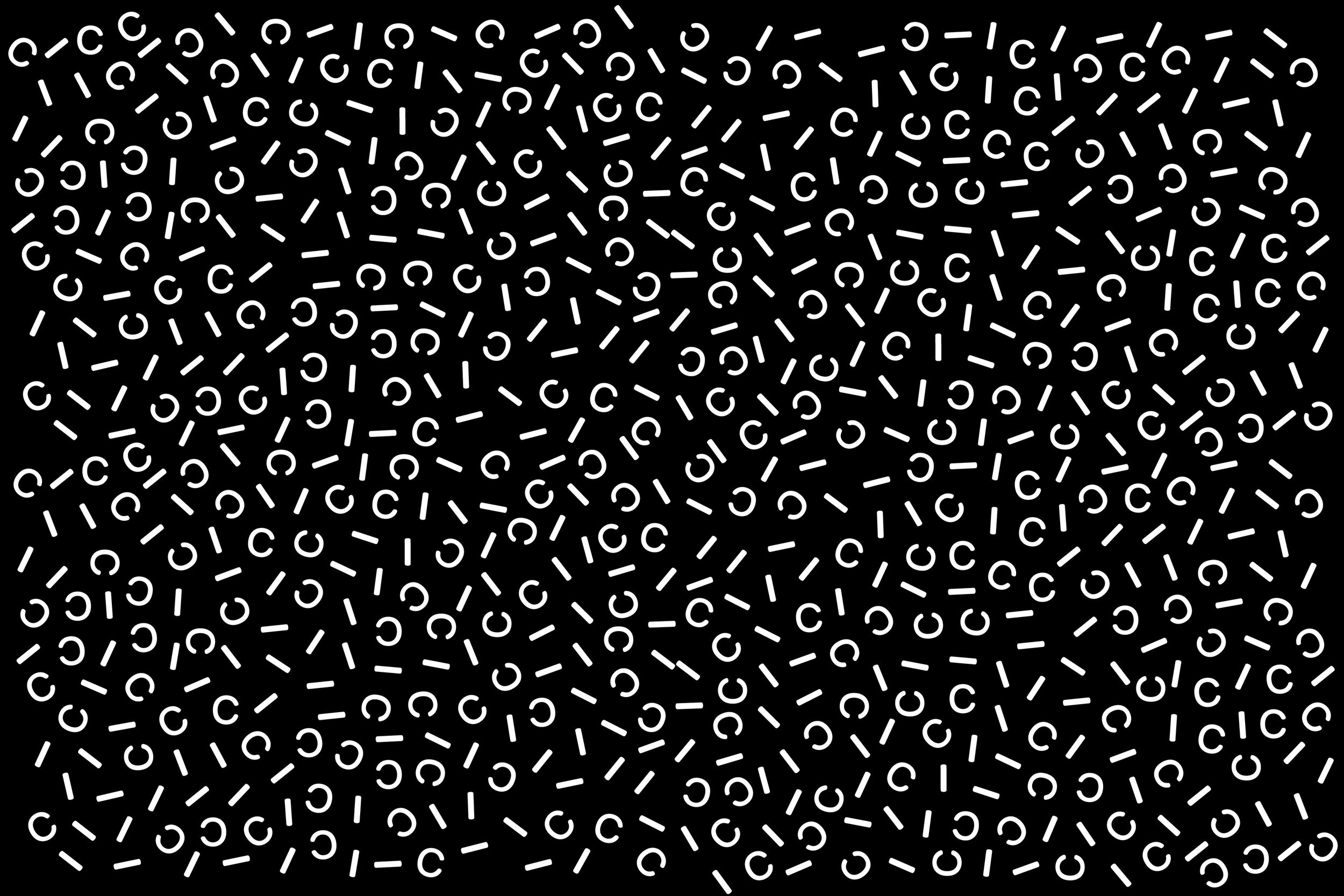 Abstract pattern of white dashed lines and circles on a black background.