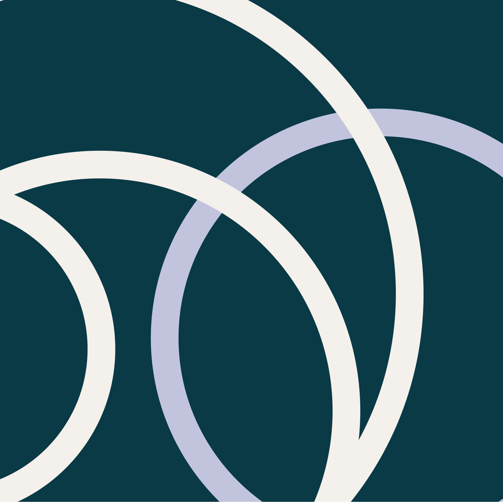 Abstract geometric design featuring overlapping circles and curved lines in shades of navy blue, white, and light gray.