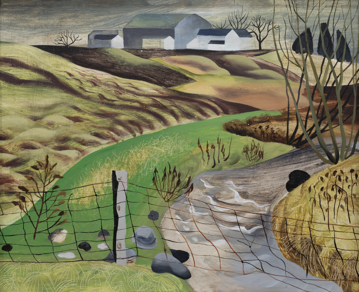 Zimmerman’s Farm, c. 1942, Oil on maisonite, 17 1/2 x 21 1/2 inches