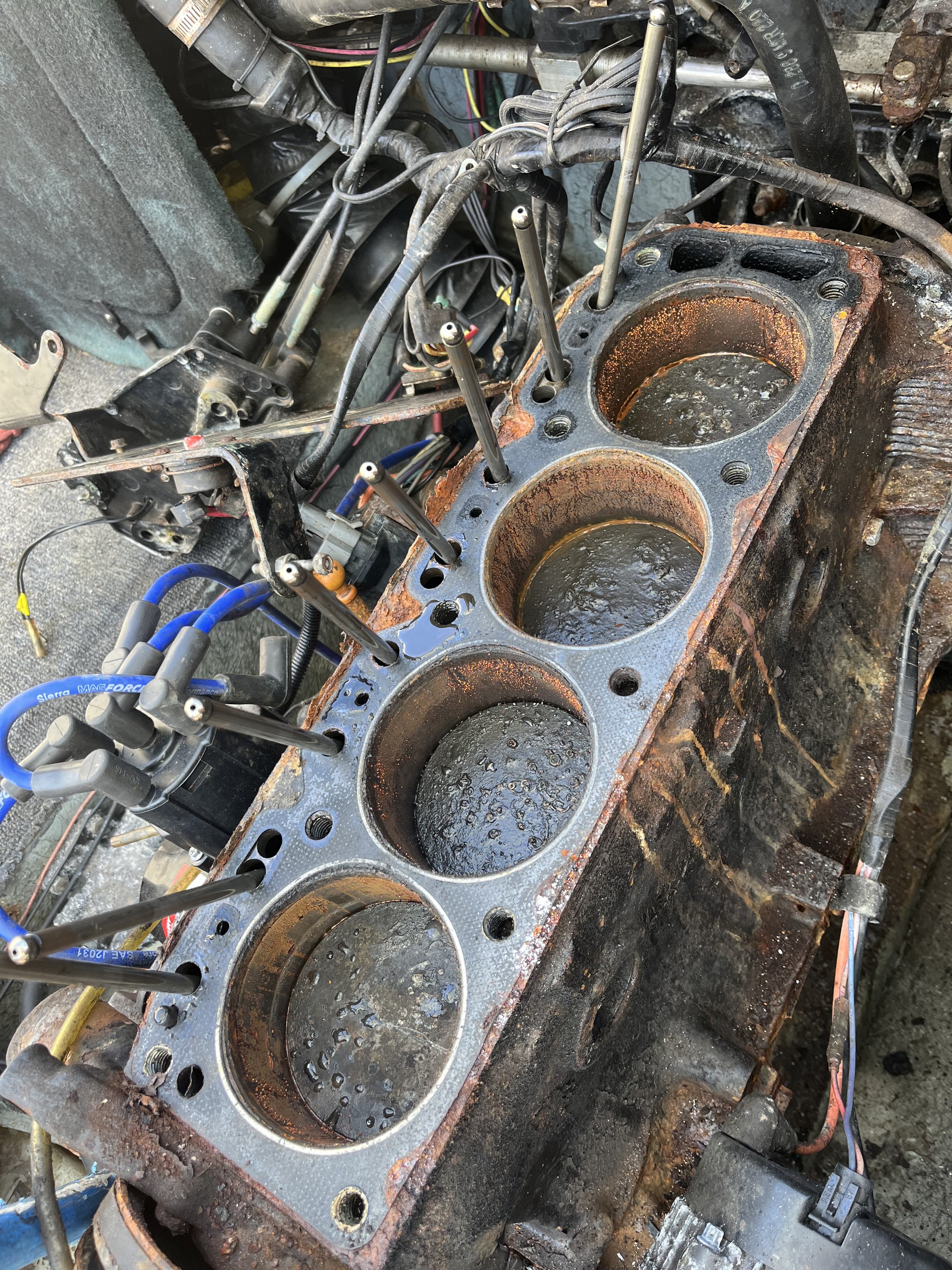This Mercruiser 3.0l had digested saltwater and sat for a long time. It's going to get replaced with a new long block.