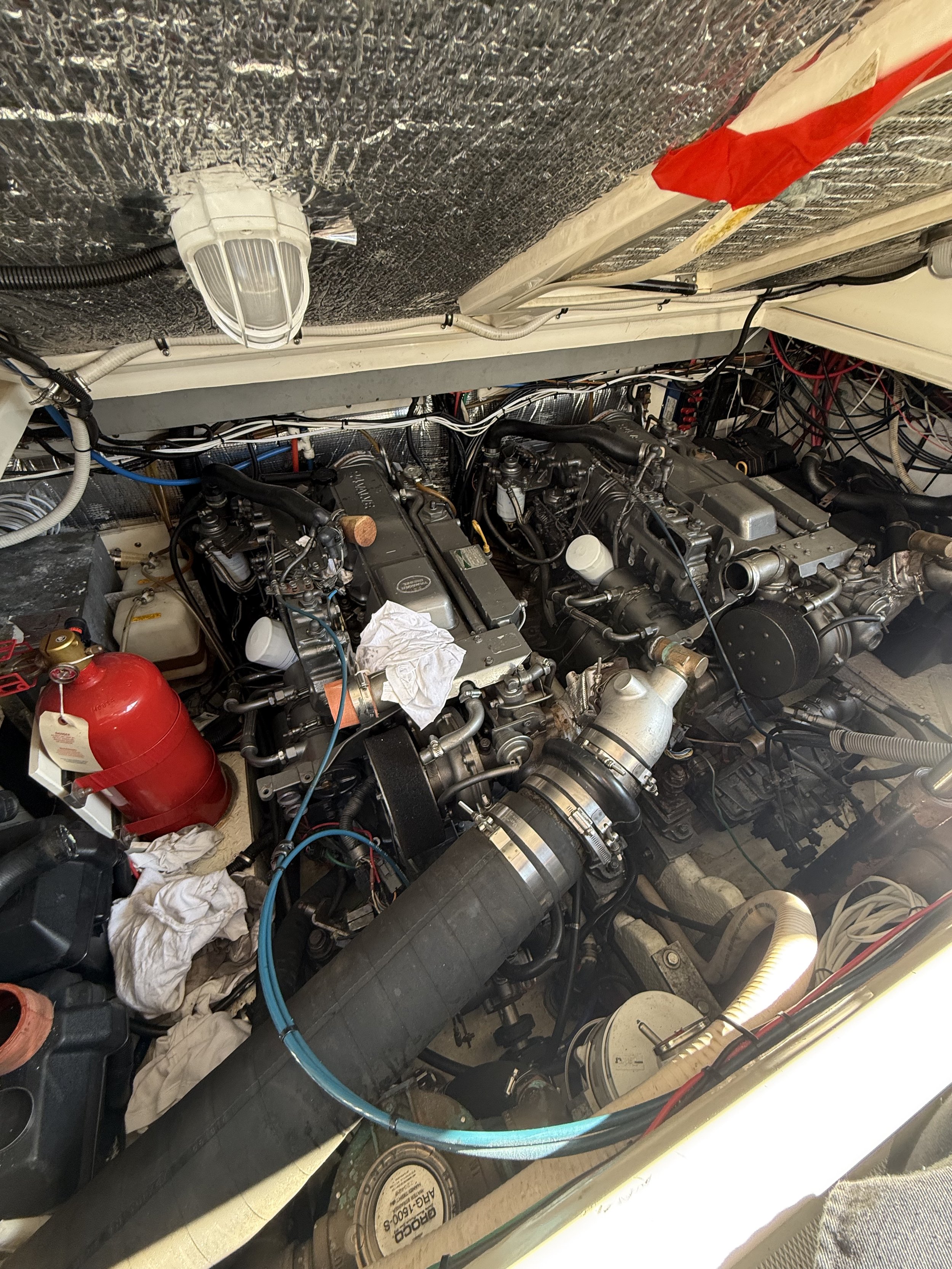 Yanmar 6LP midway through cooling system service.