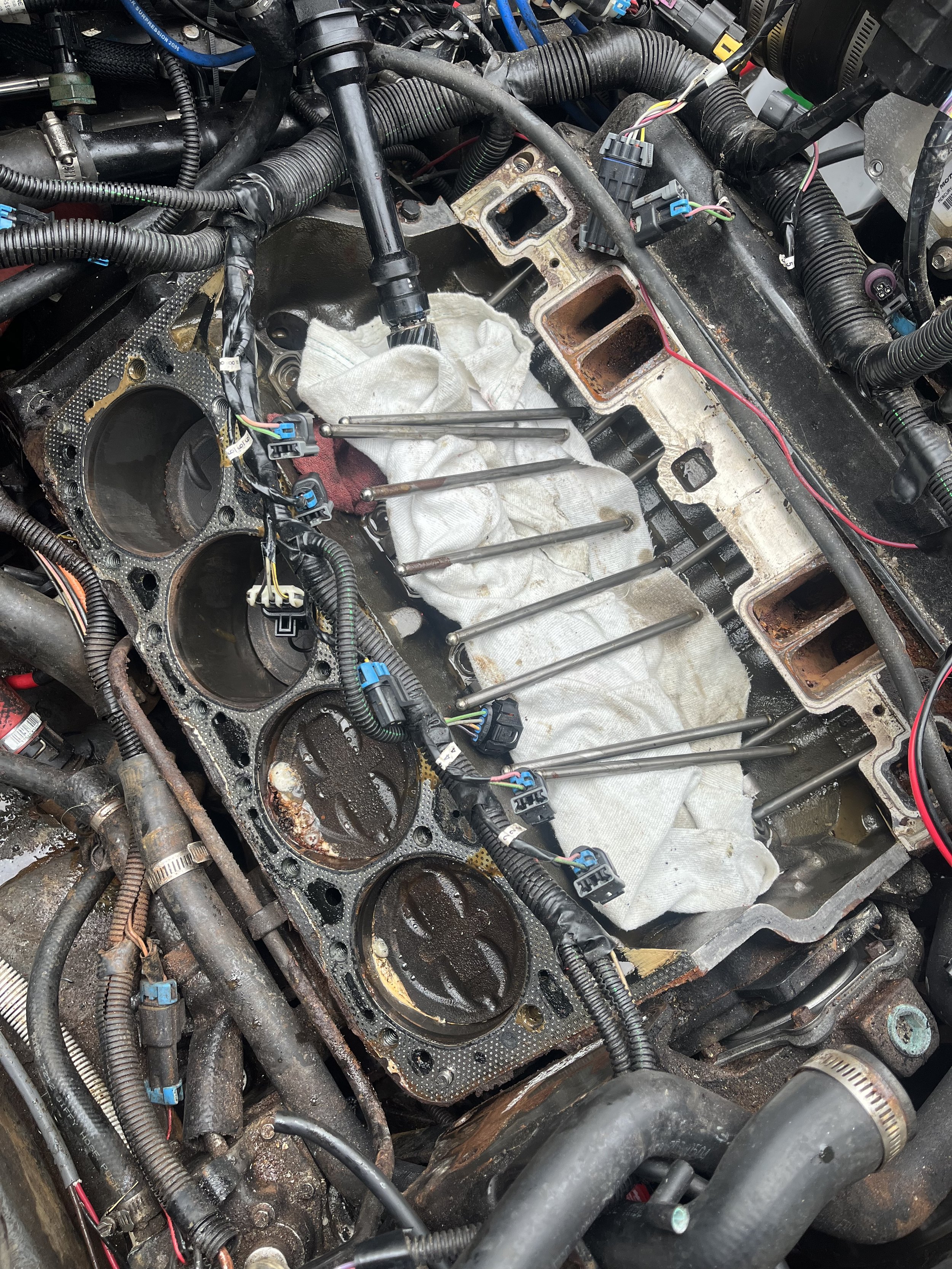 Old Mercruiser that overheated and needed both head gasket replaced.