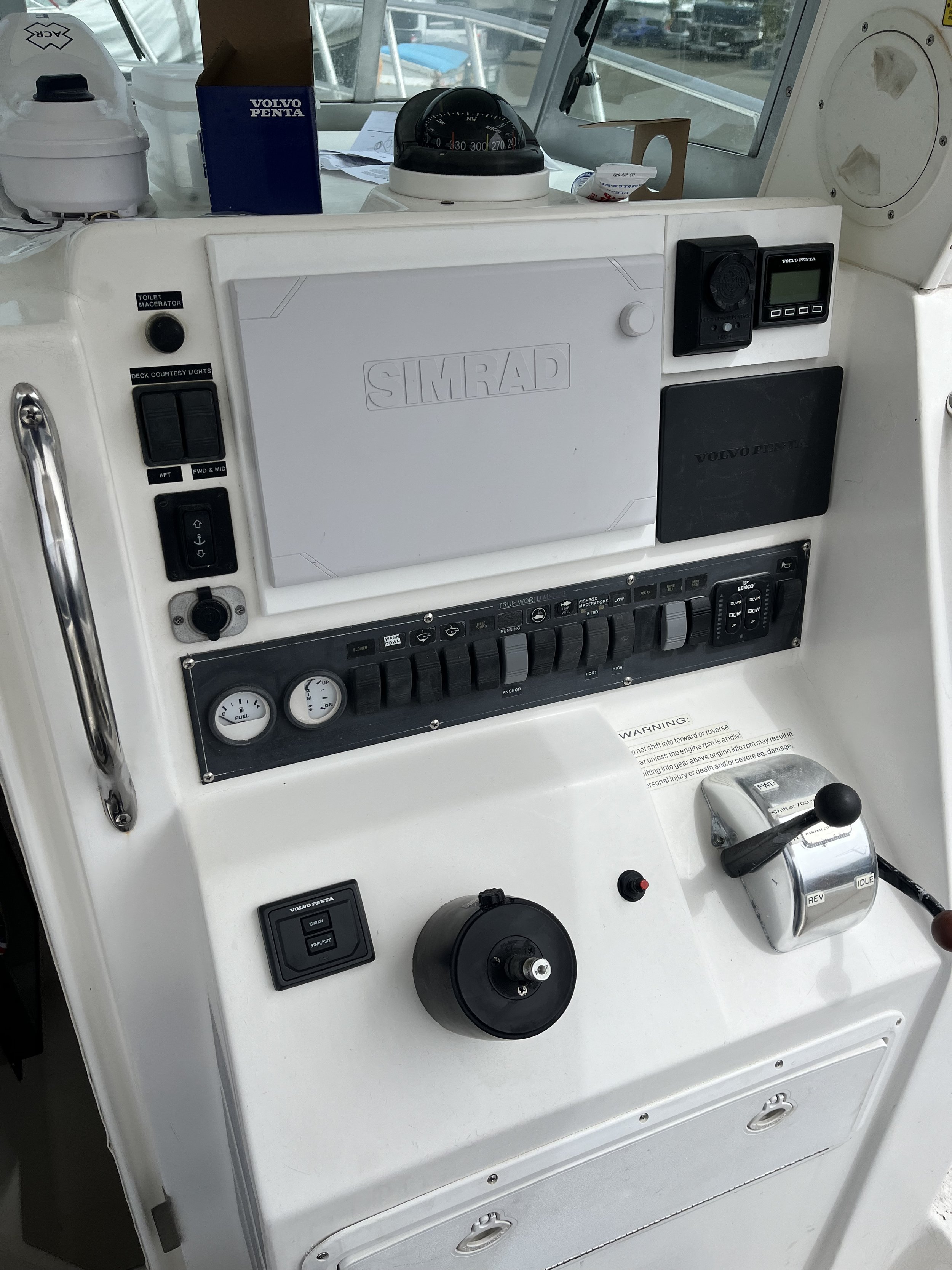 This is after the Volvo Penta electronics were installed. Steering wheel needed to be removed to install the ignition panel.