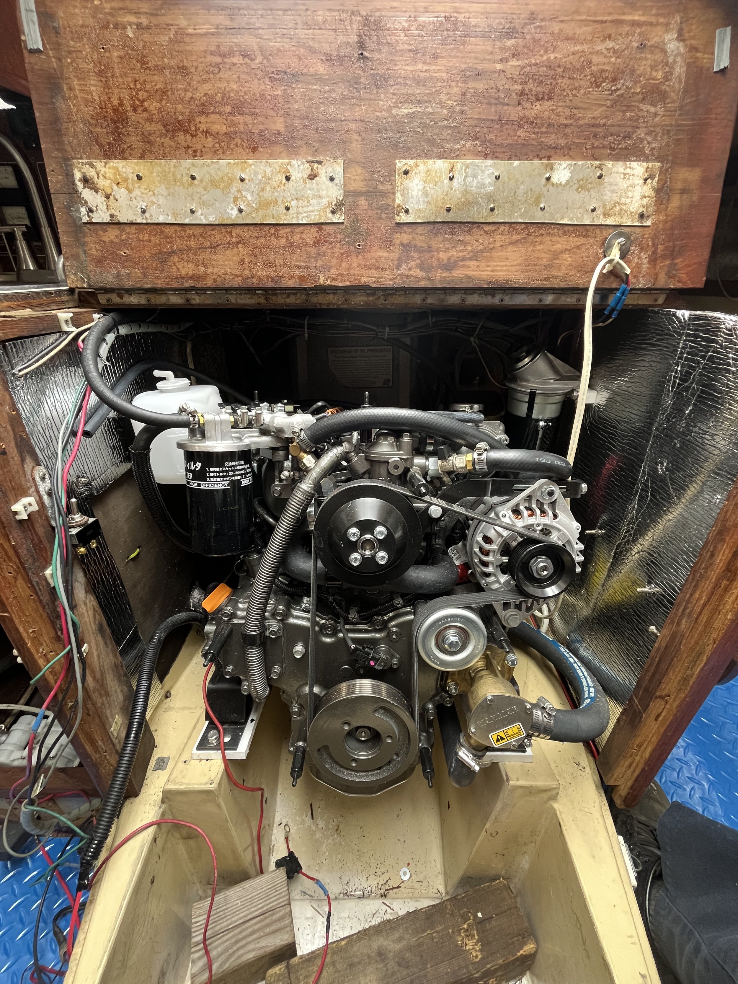 Here's the new Yanmar after it was slid into place.