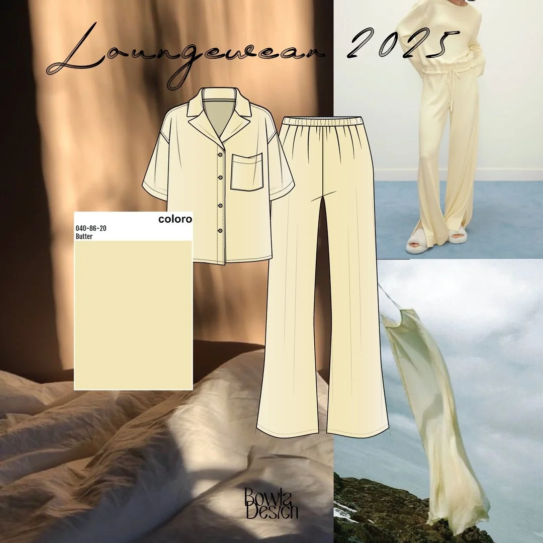 Trend Notes: Butter yellow is set to dominate loungewear in 2025, bringing a soft, warm hue that exudes comfort and tranquility. This calming shade perfectly complements the relaxed, effortless vibe of the season's lounge essentials.