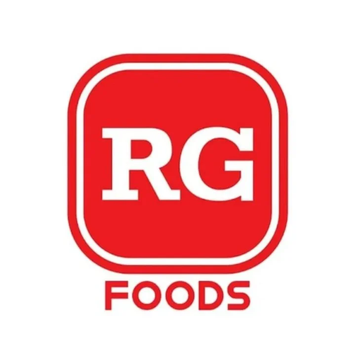 RG Foods logo with red background, white text 'RG' inside a rounded square, and the word 'FOODS' below.