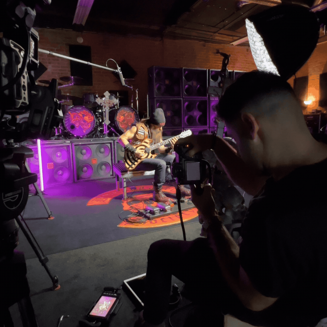 Behind-the-scenes footage of Sam Grant capturing Zakk Wylde's performance on set.