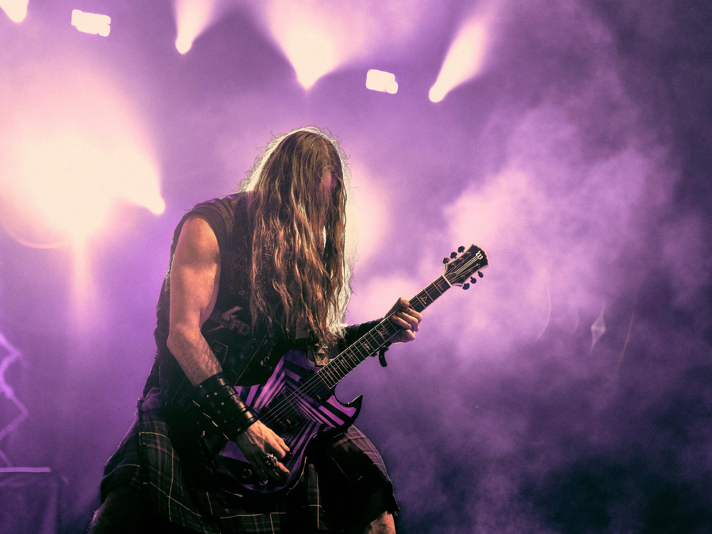 Zakk Wylde performing live at YouTube Theatre with his signature Wylde Audio guitar.
