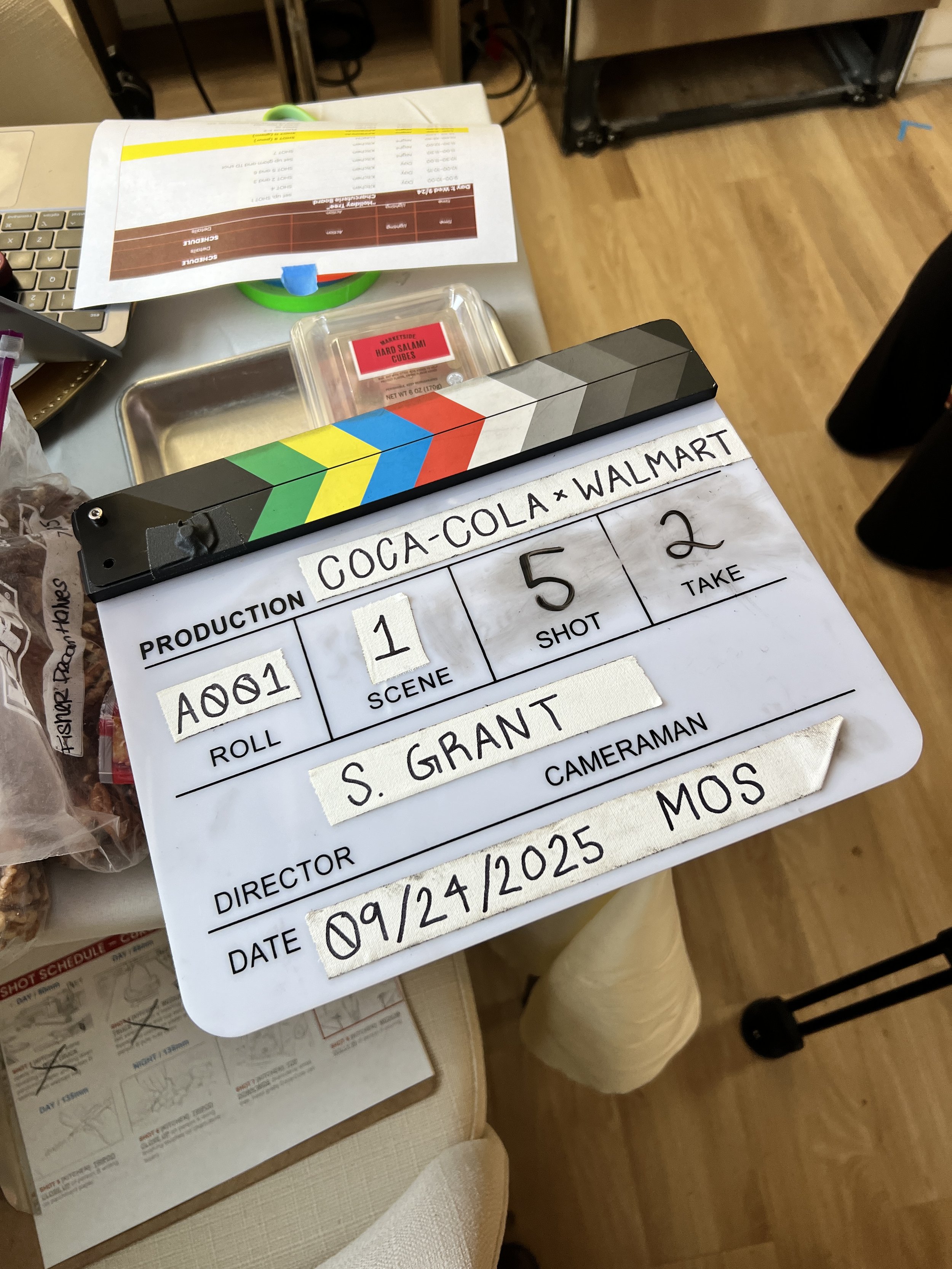 Production slate marked Coca-Cola x Walmart on day one of the campaign shoot