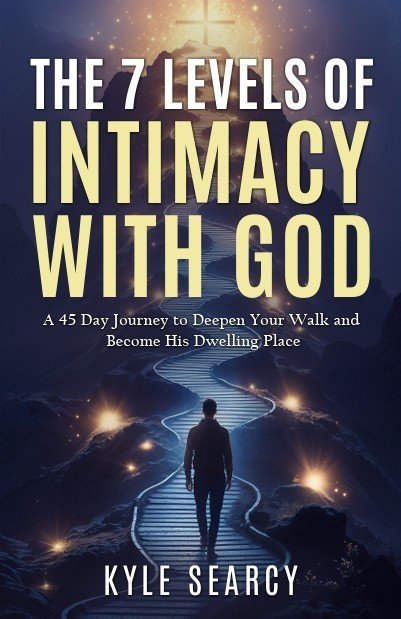 Title: The 7 Levels of Intimacy With God with a curvy pathway to a mountain with a cross on it